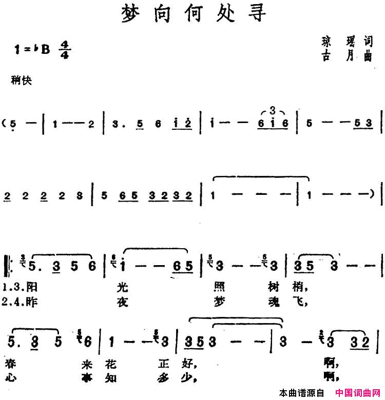 邓丽君演唱金曲：梦向何处寻简谱1