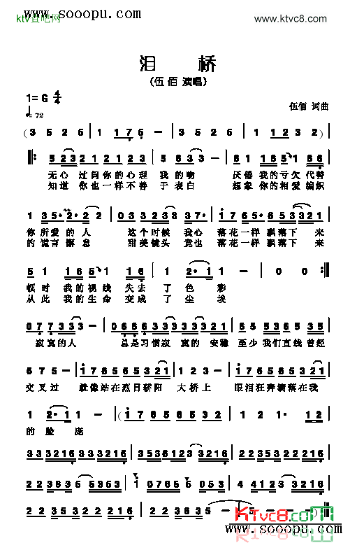 泪桥歌曲类简谱简谱-伍佰演唱1