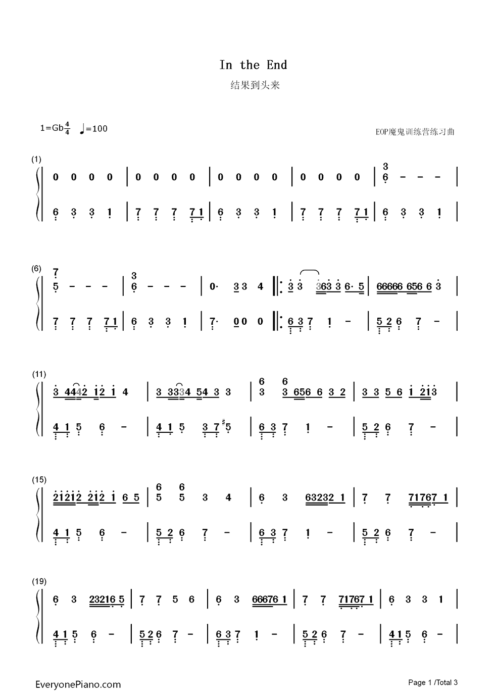 In the End钢琴简谱-数字双手-Linkin Park 林肯公园1