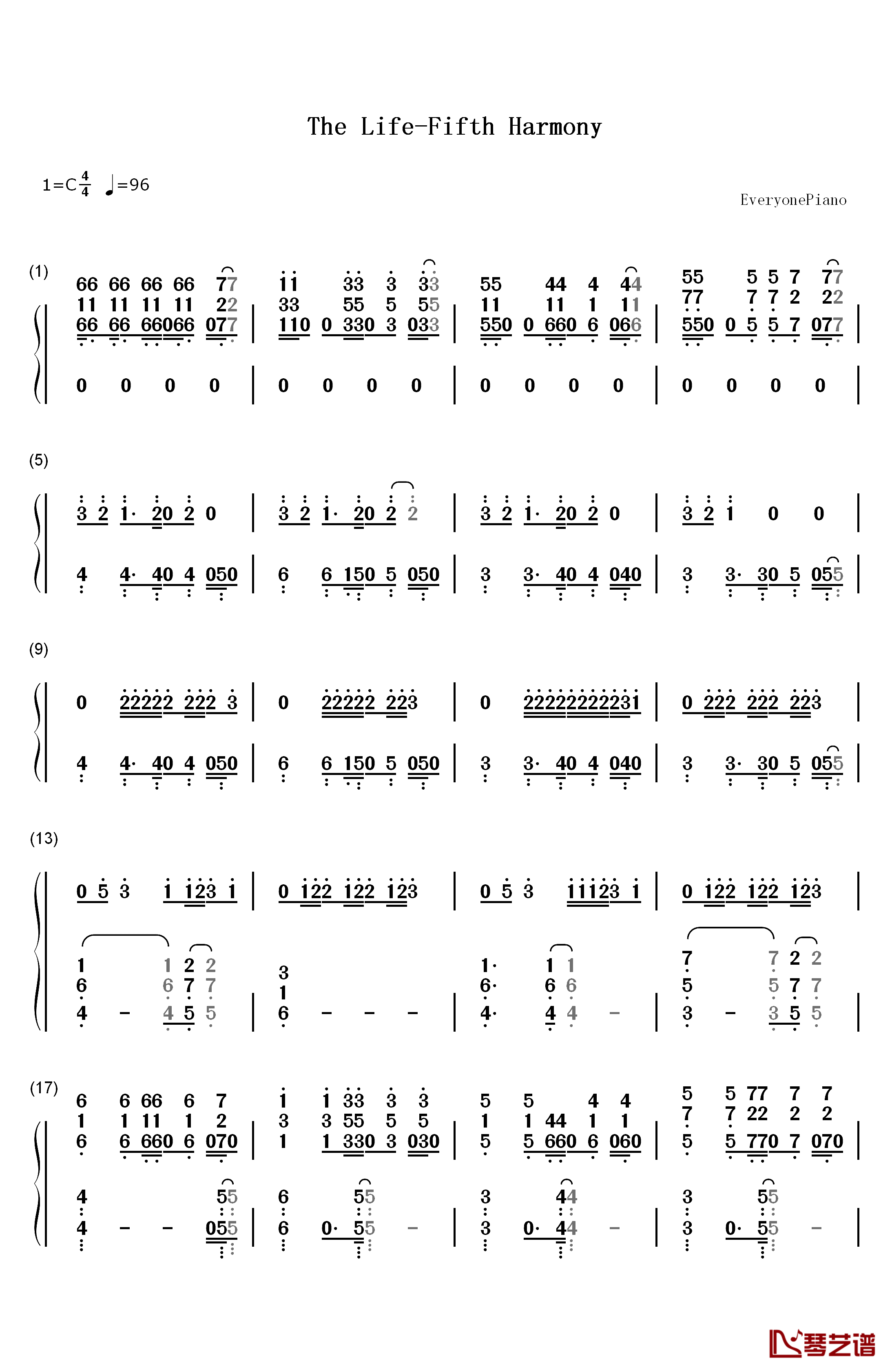 The Life钢琴简谱-数字双手-Fifth Harmony1