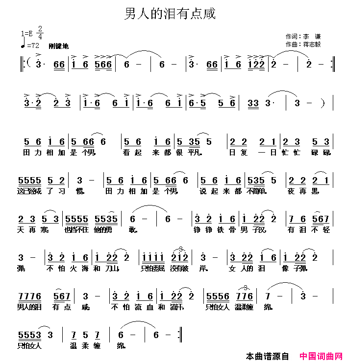 男人的泪有点咸简谱1