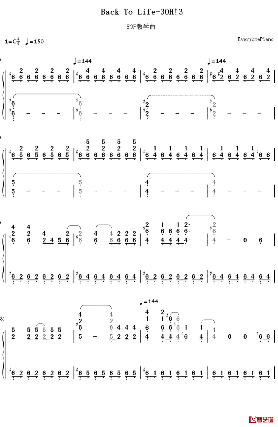 Back To Life钢琴简谱-数字双手-3OH!31