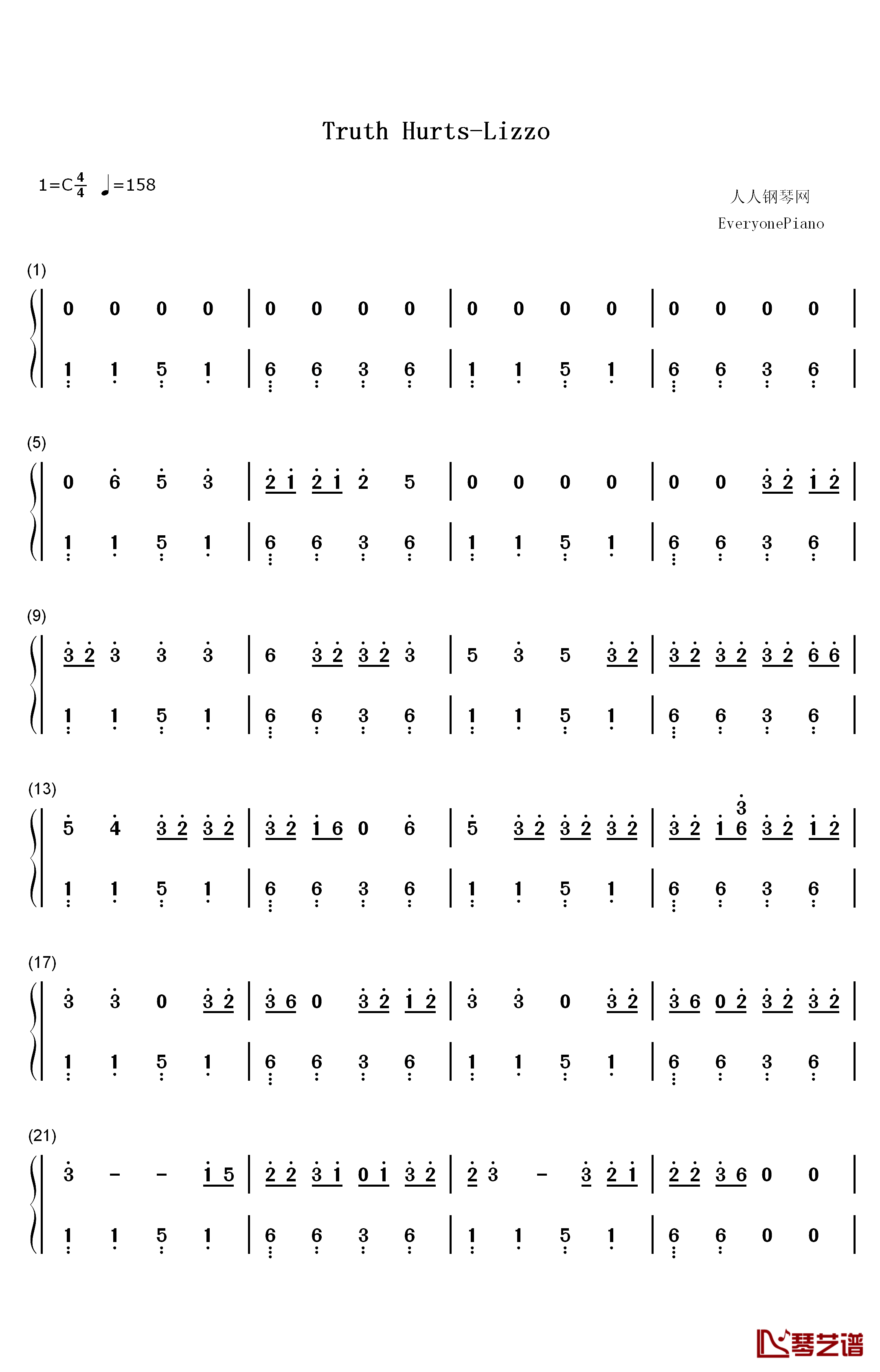 Truth Hurts钢琴简谱-数字双手-Lizzo1