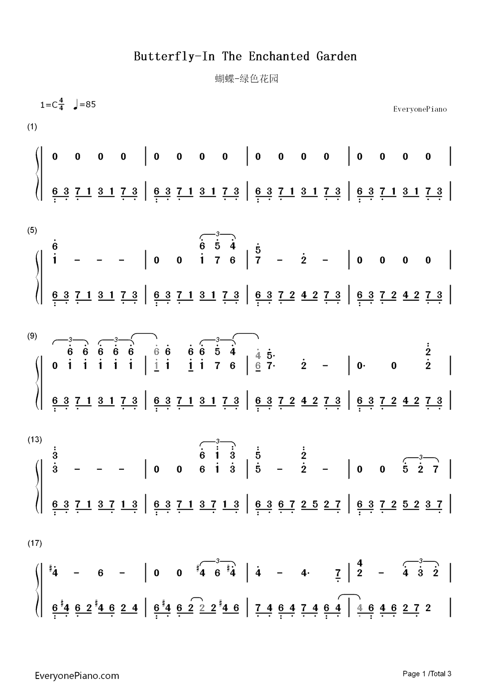 Butterfly钢琴简谱-数字双手-Kevin Kern1