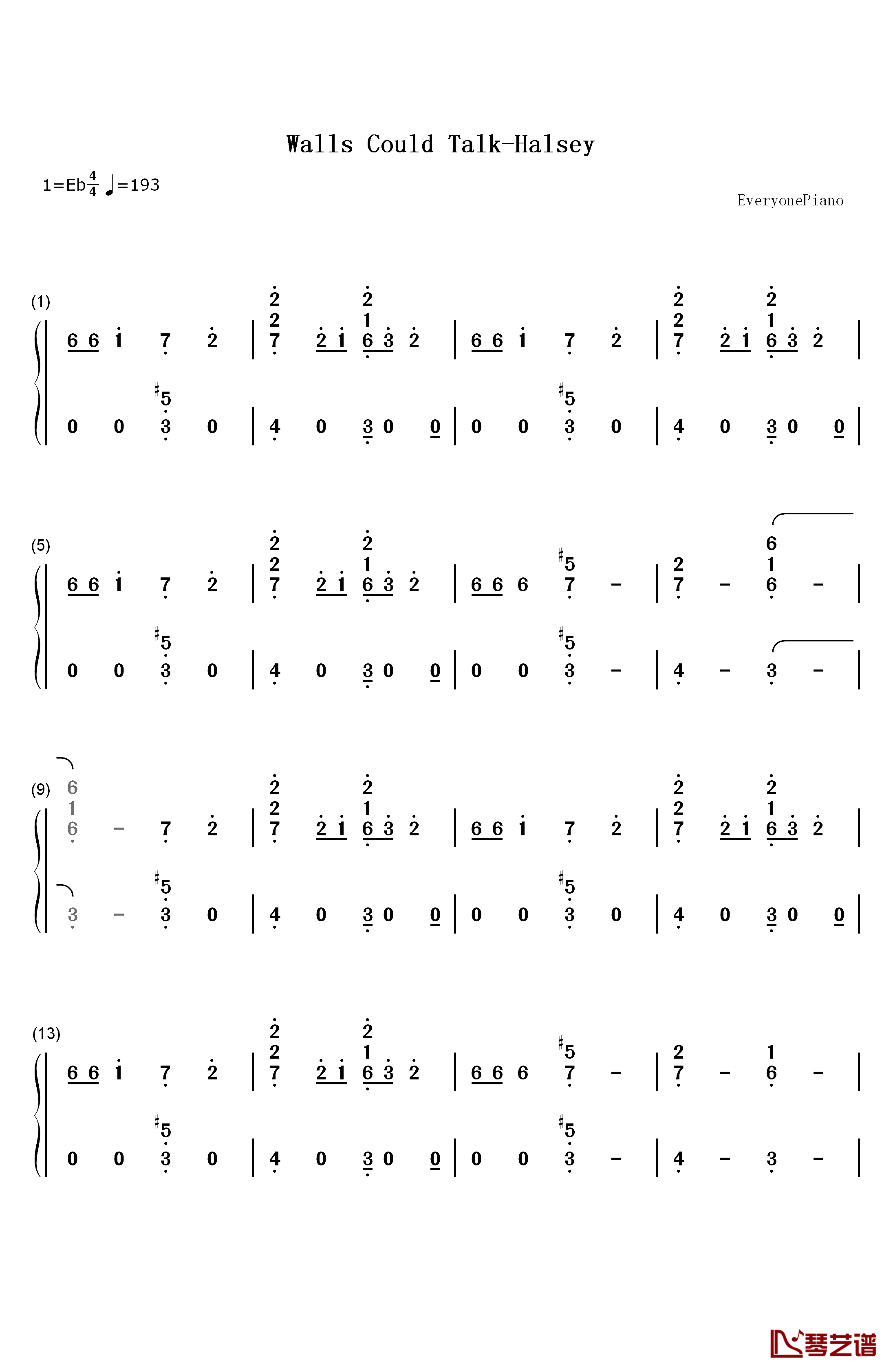 Walls Could Talk钢琴简谱-数字双手-Halsey1