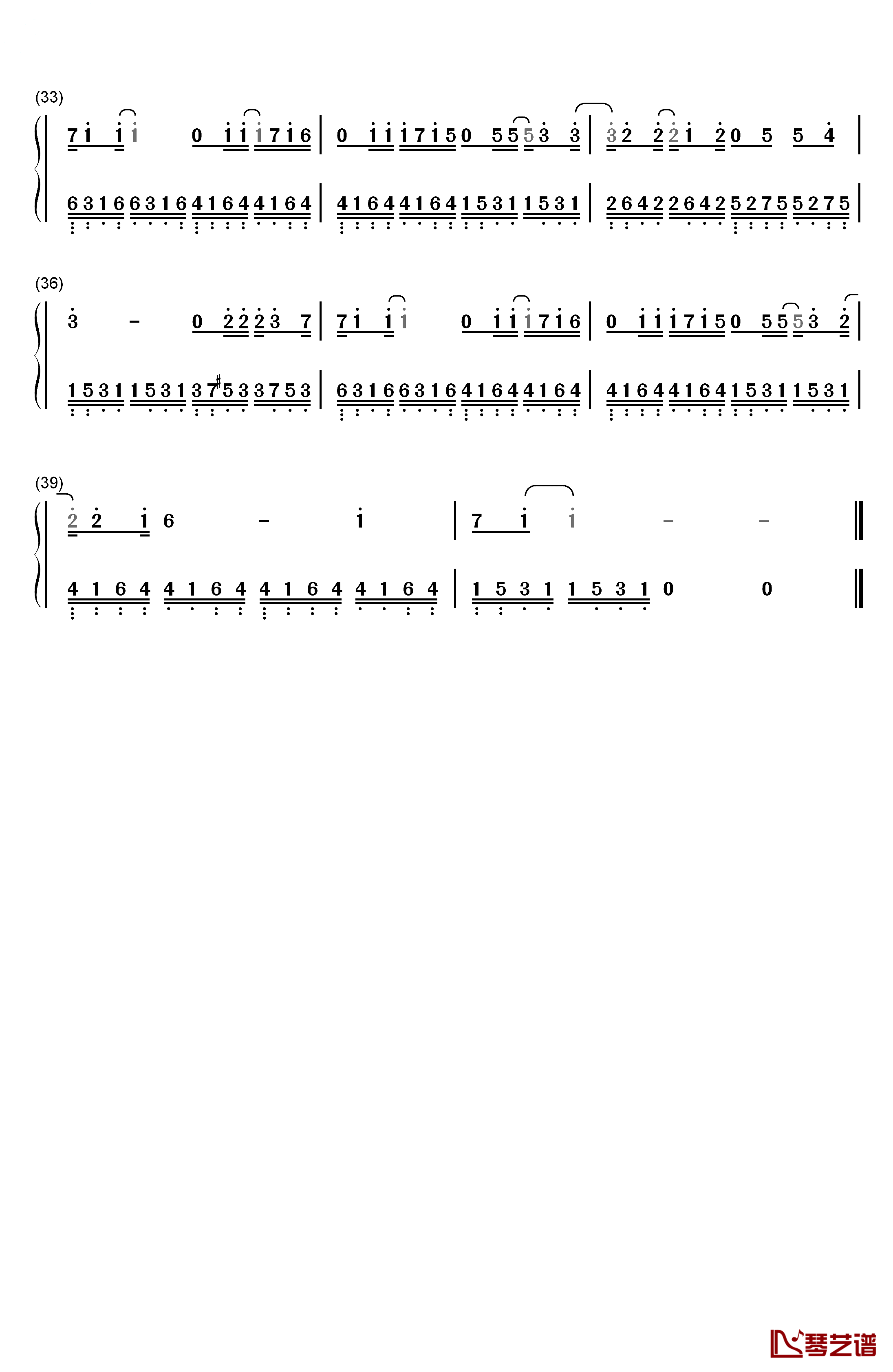 舍不得钢琴简谱-数字双手-弦子3