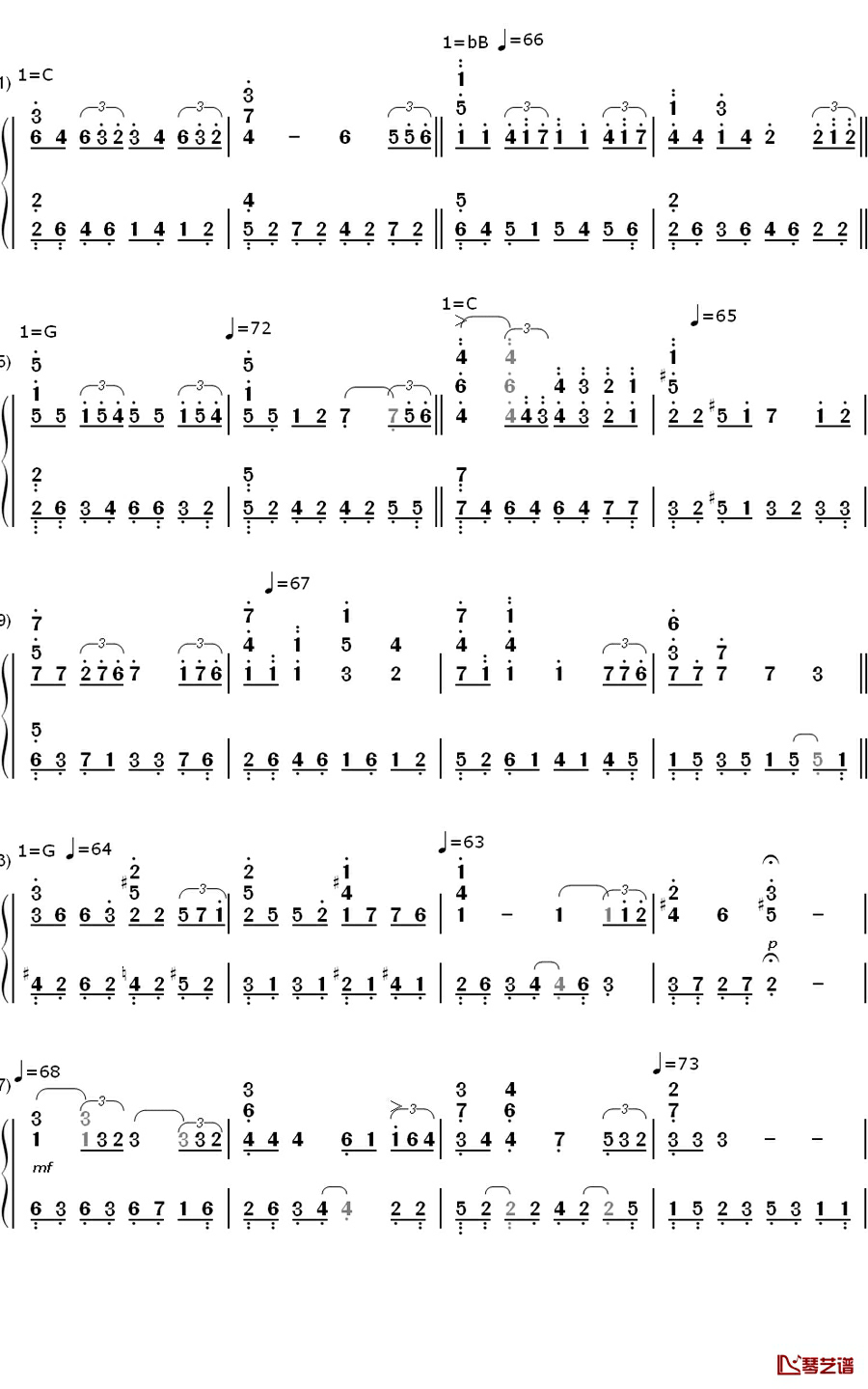 Falling钢琴简谱-数字双手-李闰珉2