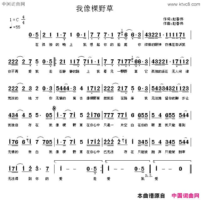 我像棵野草简谱1