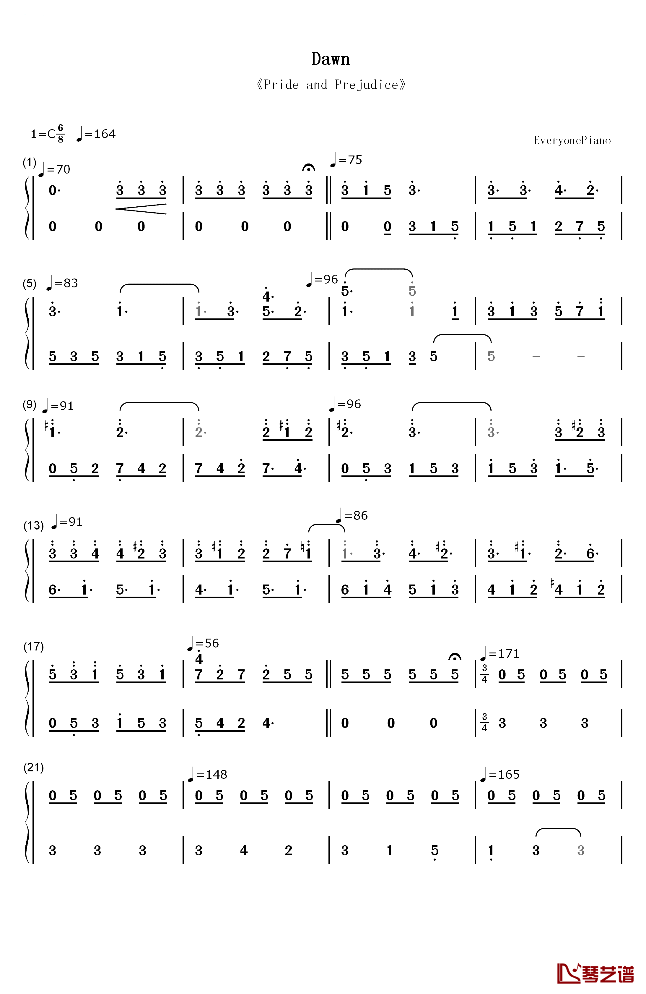 Dawn钢琴简谱-数字双手-达里奥·马里亚内利（Dario Marianelli）1