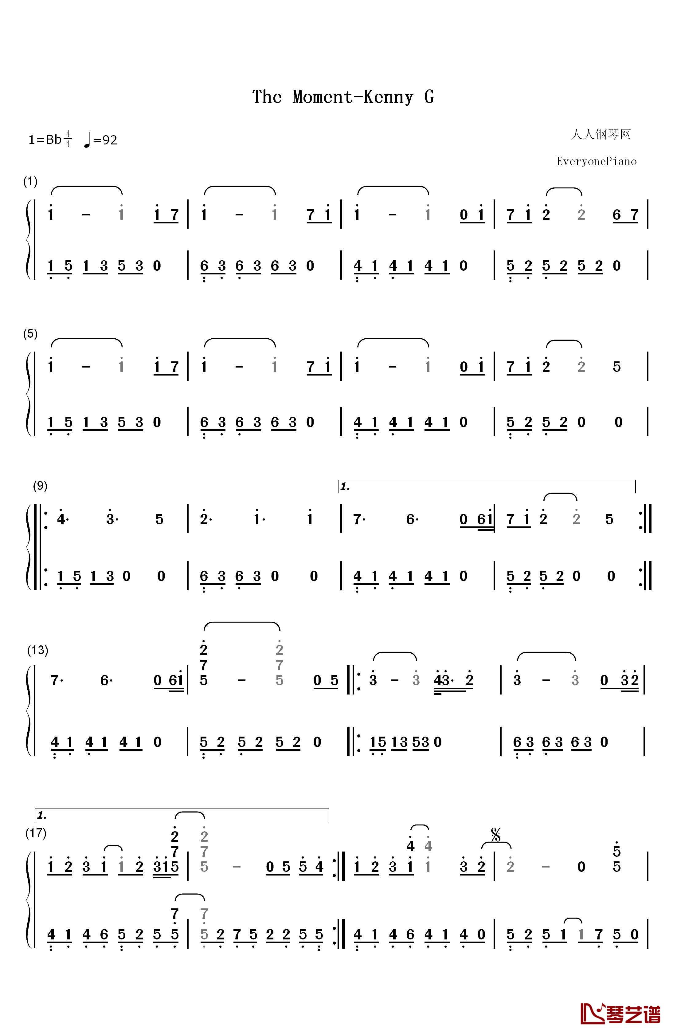 The Moment钢琴简谱-数字双手-Kenny G1