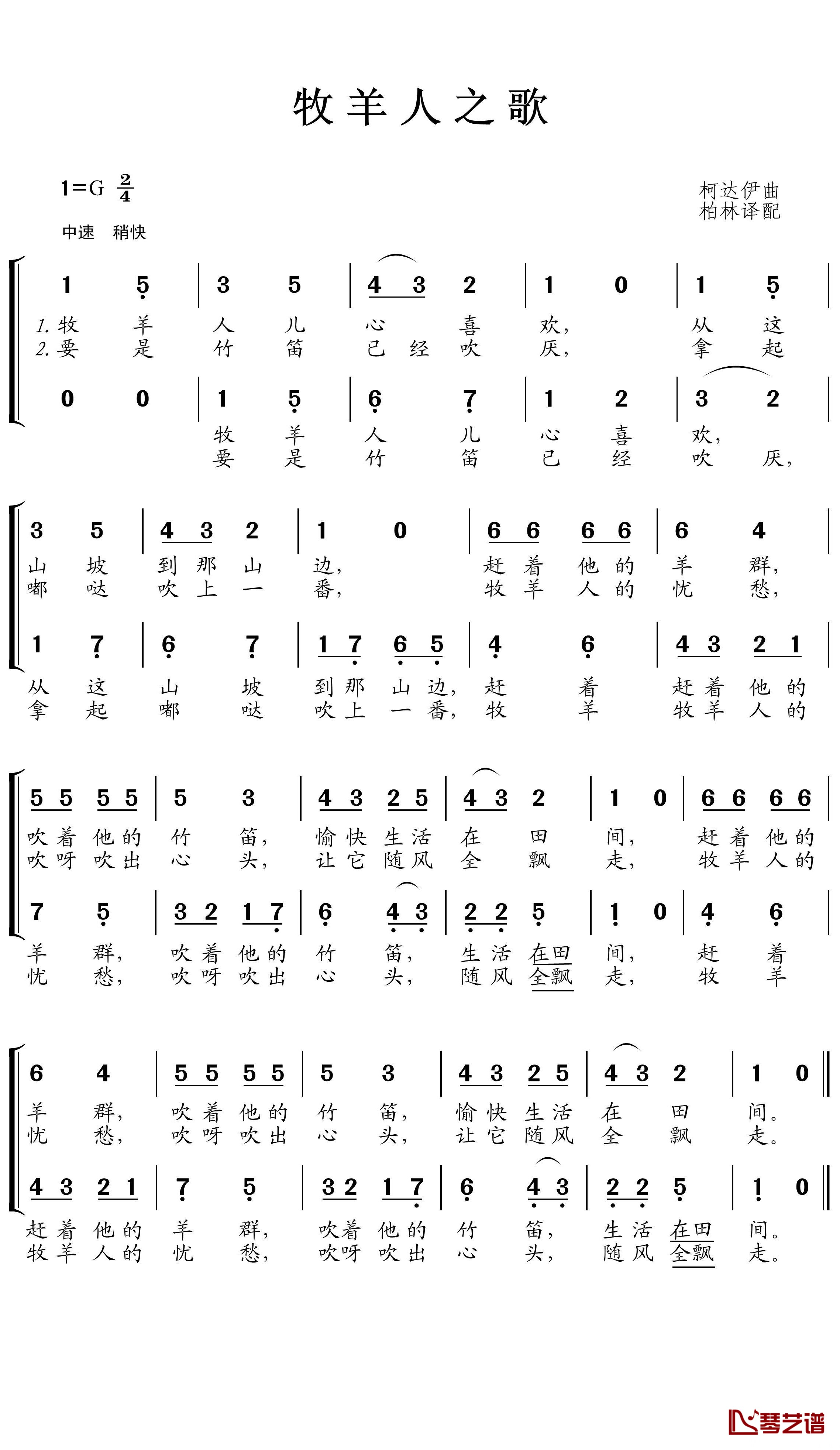 牧羊人之歌简谱(歌词)-王wzh曲谱1