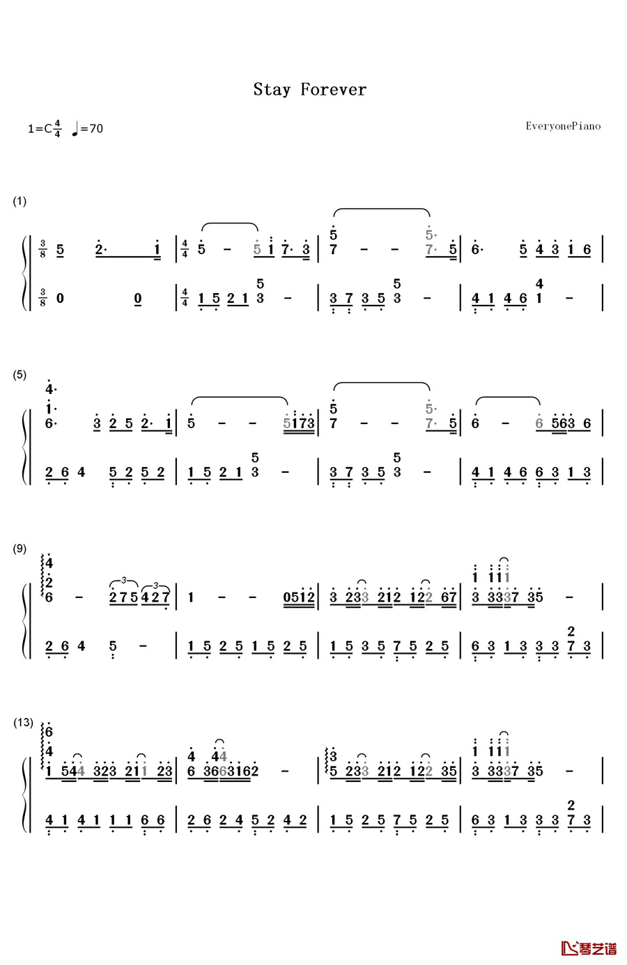 Stay Forever钢琴简谱-数字双手-未知1