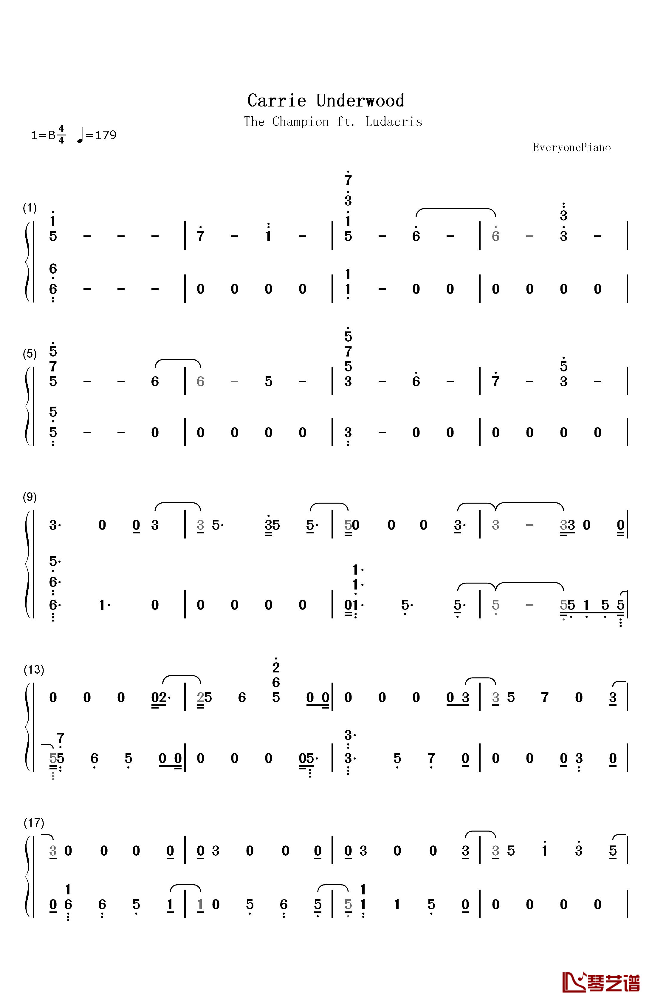 The Champion钢琴简谱-数字双手-Carrie Underwood Ludacris1