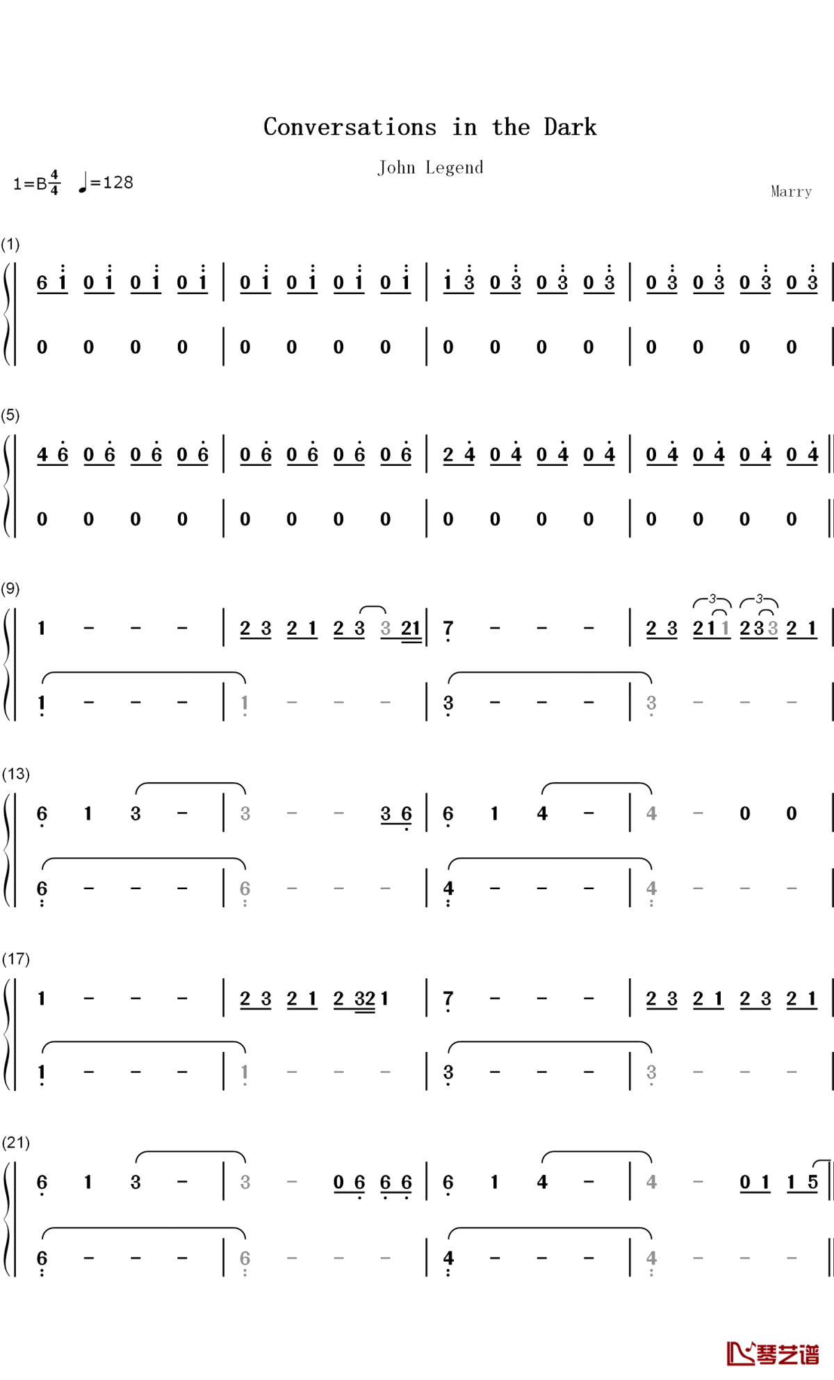 Conversations in the Dark钢琴简谱-数字双手-John Legend1