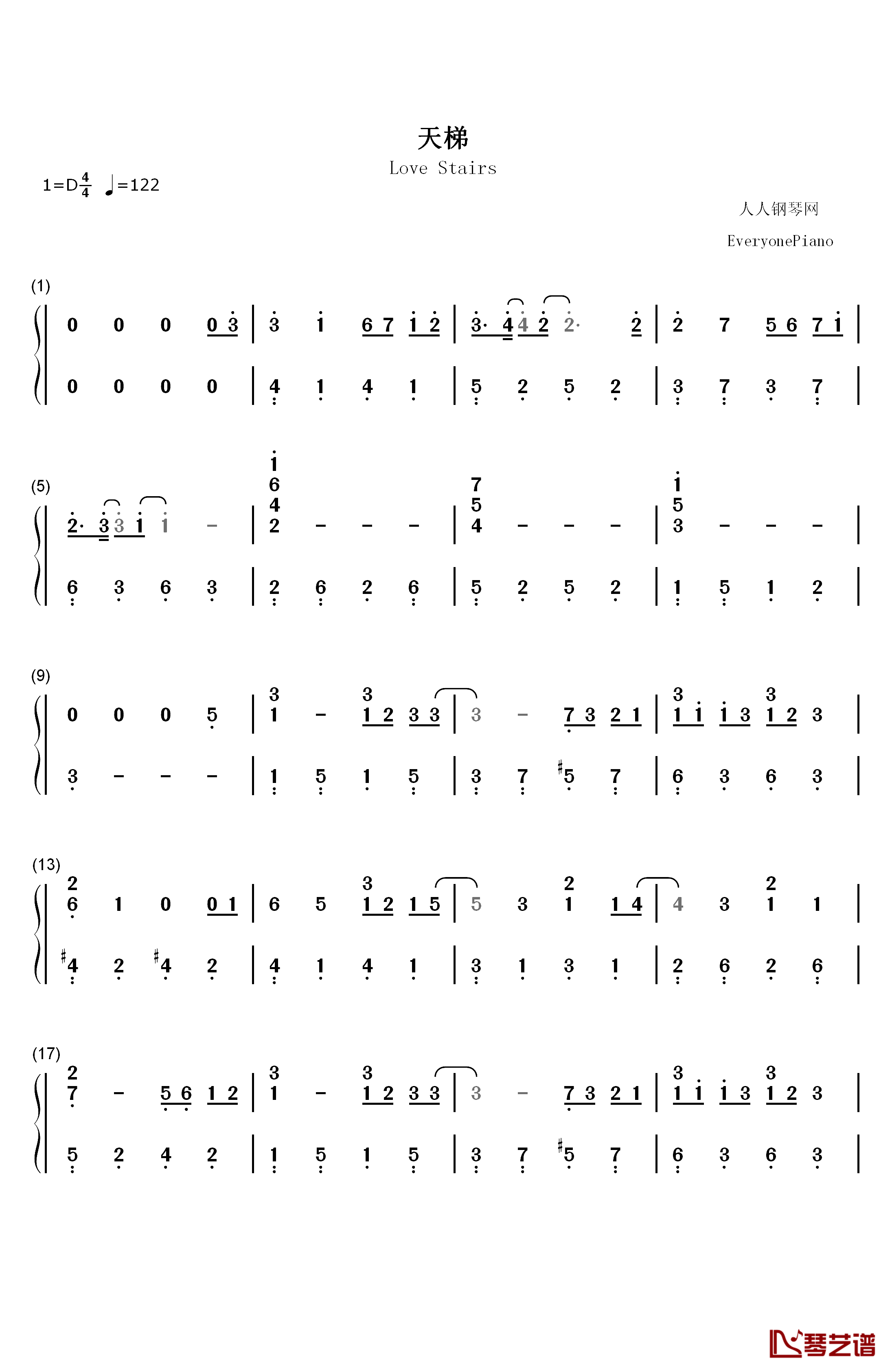 天梯钢琴简谱-数字双手-C AllStar1