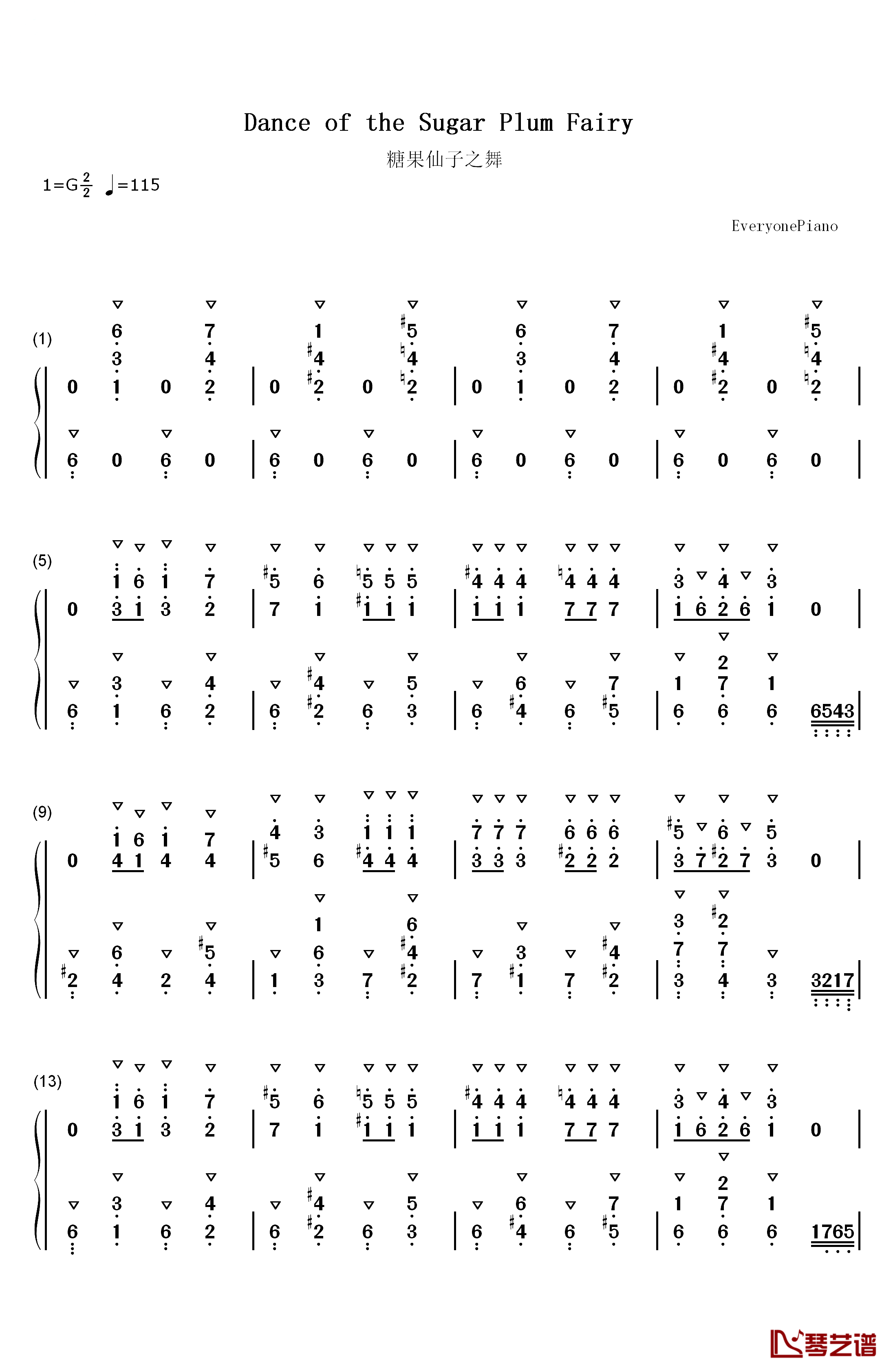 糖果仙子之舞钢琴简谱-数字双手-Pyotr Ilyich Tchaikovsky  柴可夫斯基1