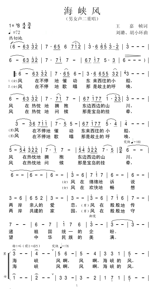 海峡风简谱1