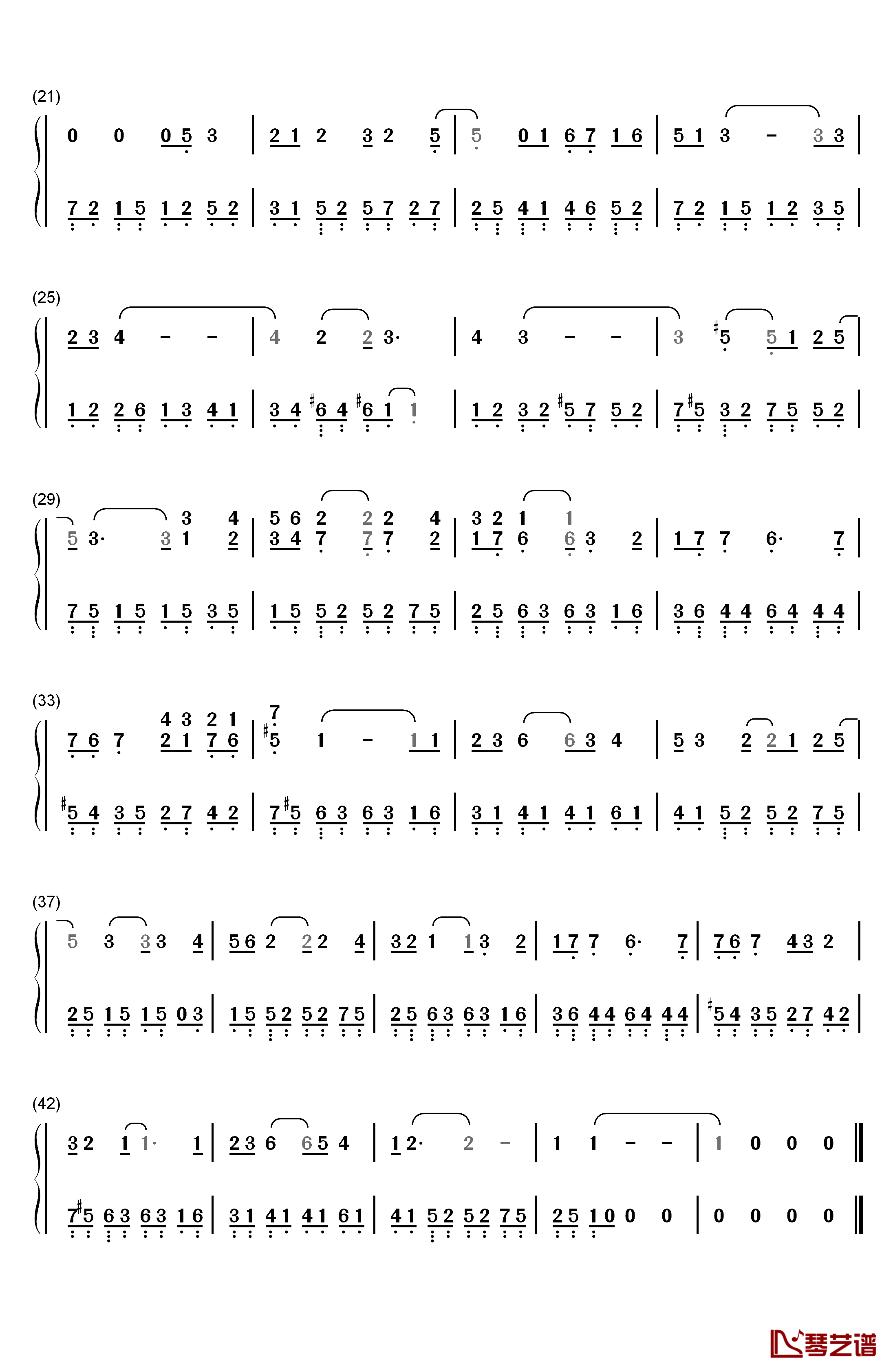 十年钢琴简谱-数字双手-陈奕迅2