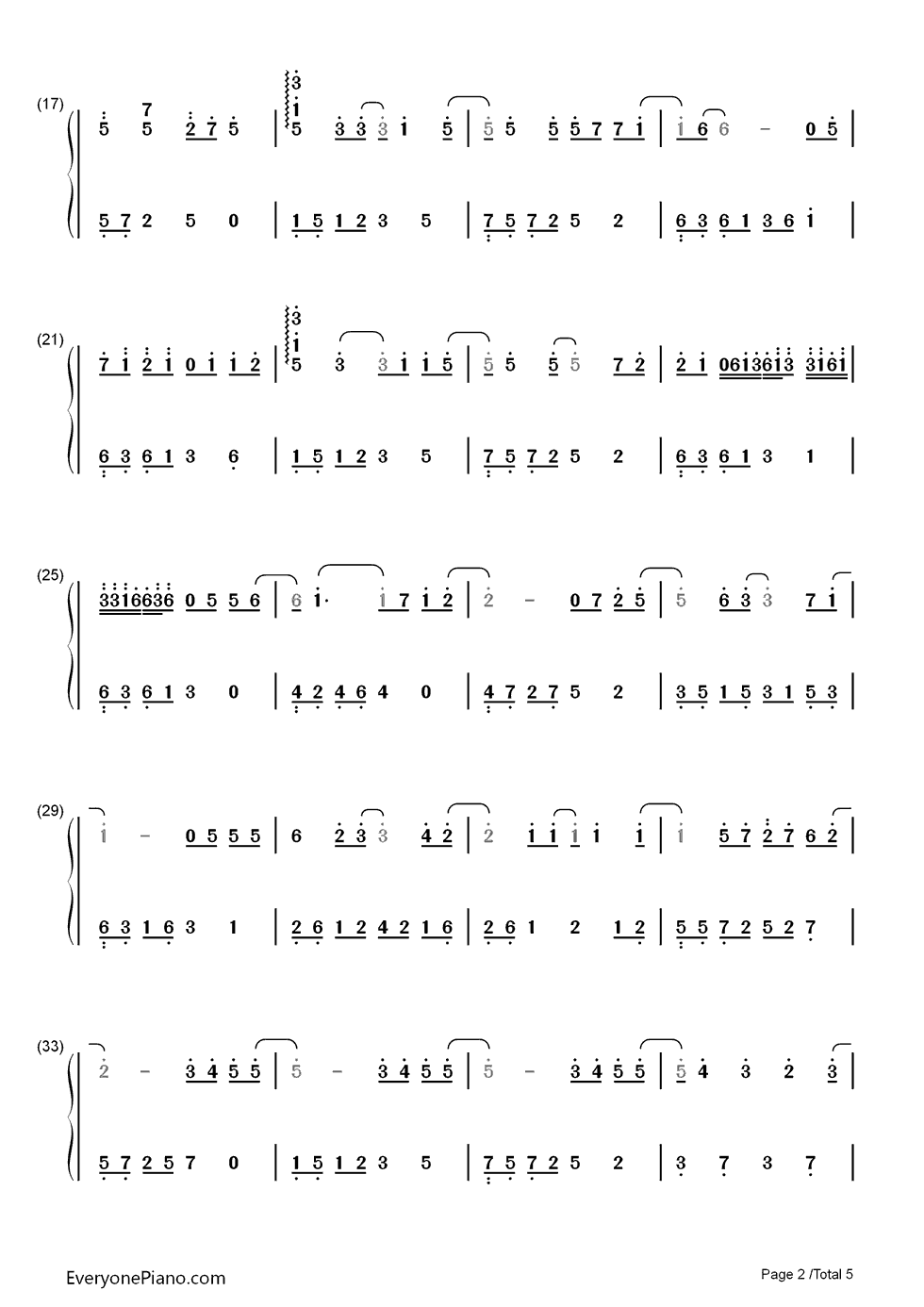 同行钢琴简谱-数字双手-Pchy2