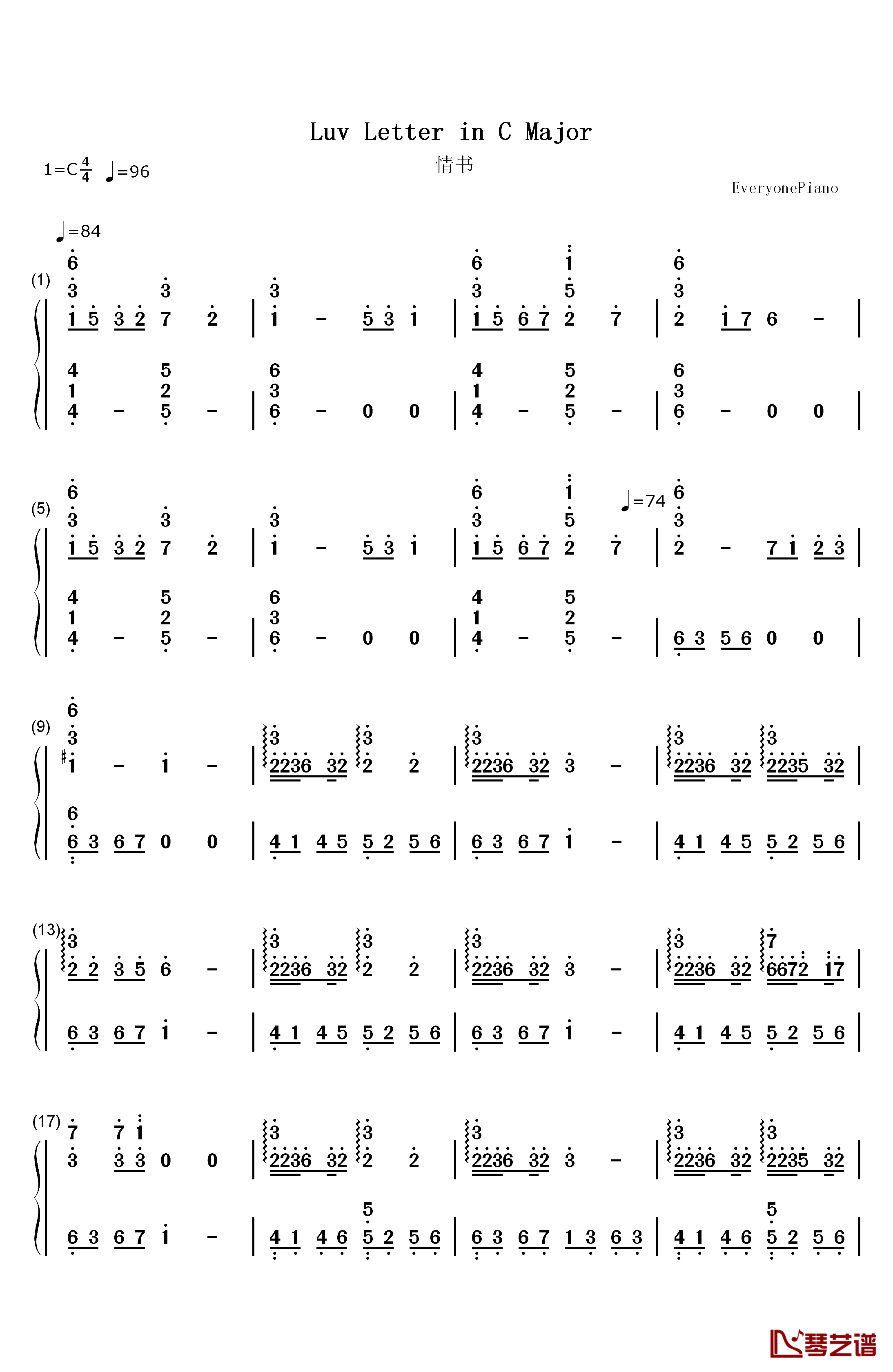 Luv Letter钢琴简谱-数字双手-Dj Okawari1