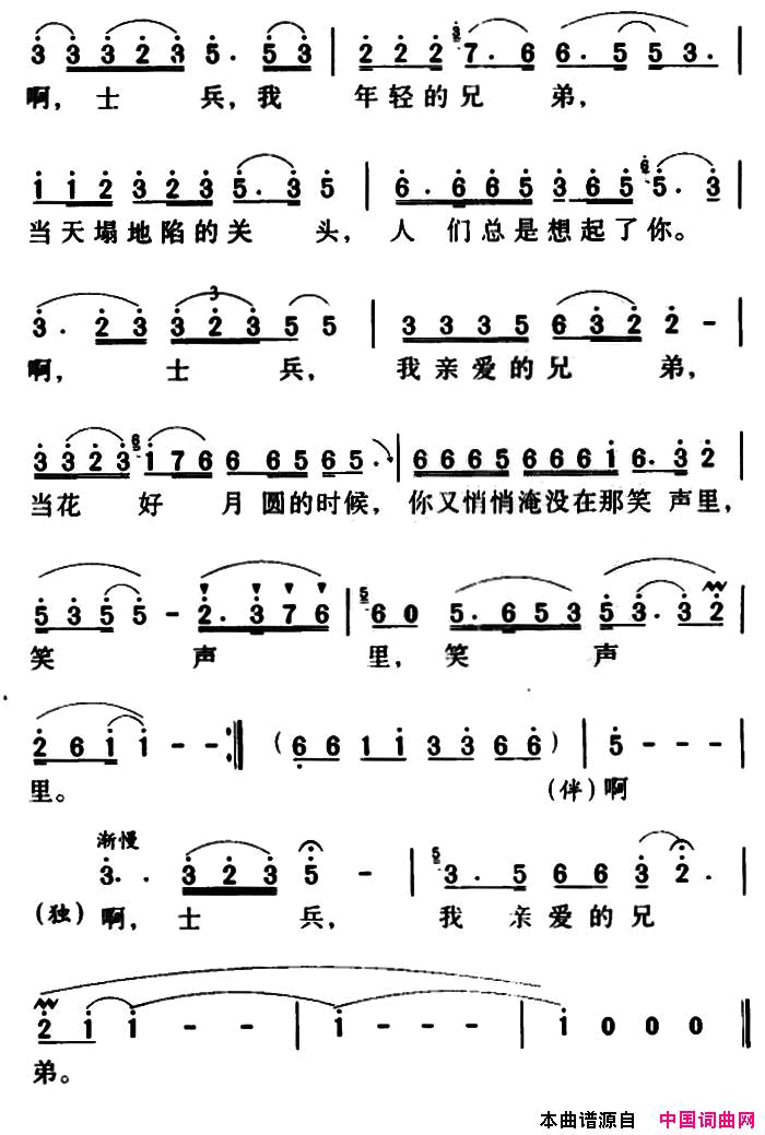 军歌金曲：我的士兵兄弟简谱1