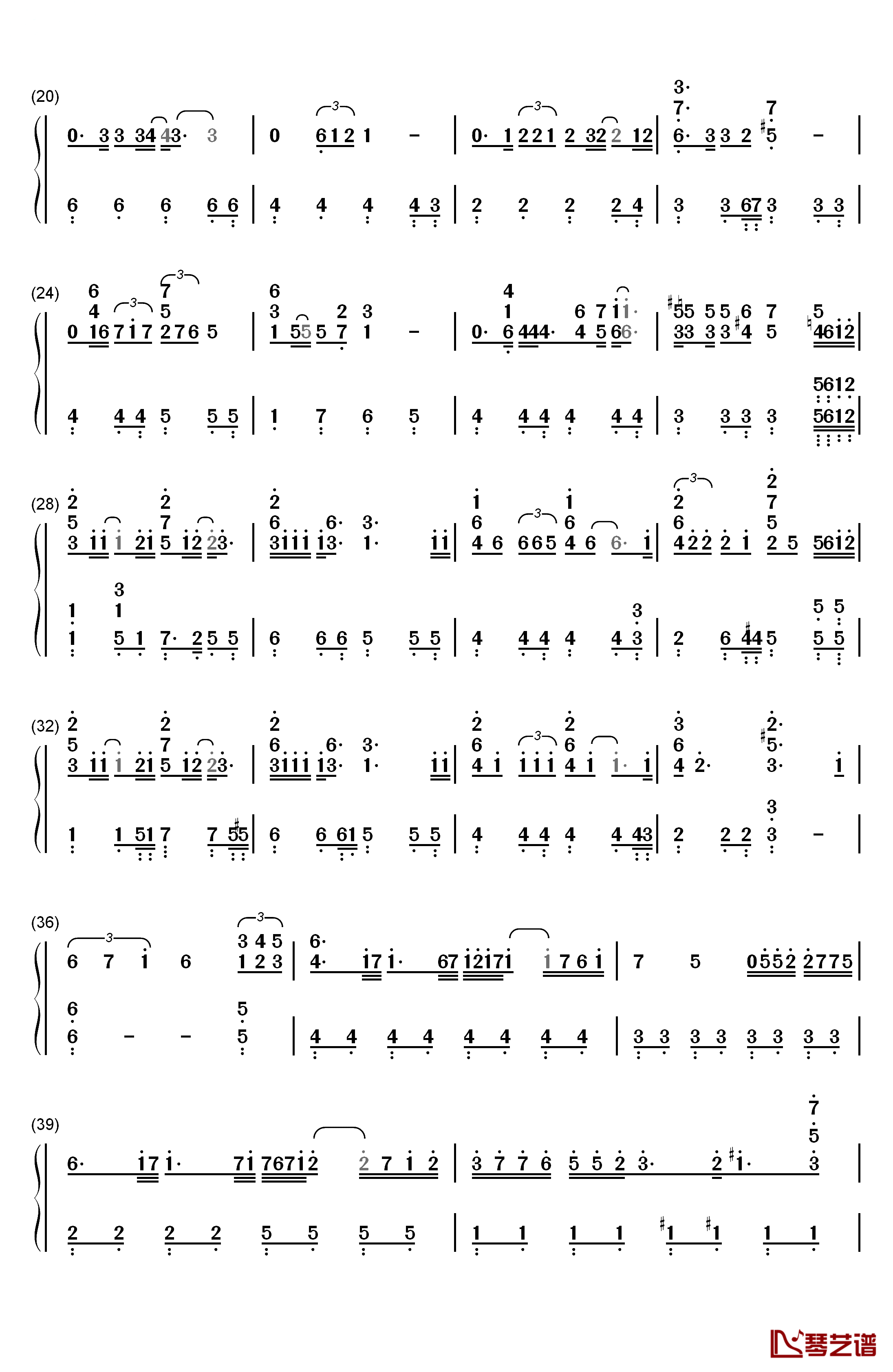 忘记你我做不到钢琴简谱-数字双手-张学友2