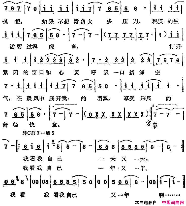 苏芮演唱金曲：我看我自己简谱-苏芮演唱-苏冉/李凤婷词曲1
