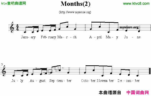 Months英文儿歌、五线谱简谱1