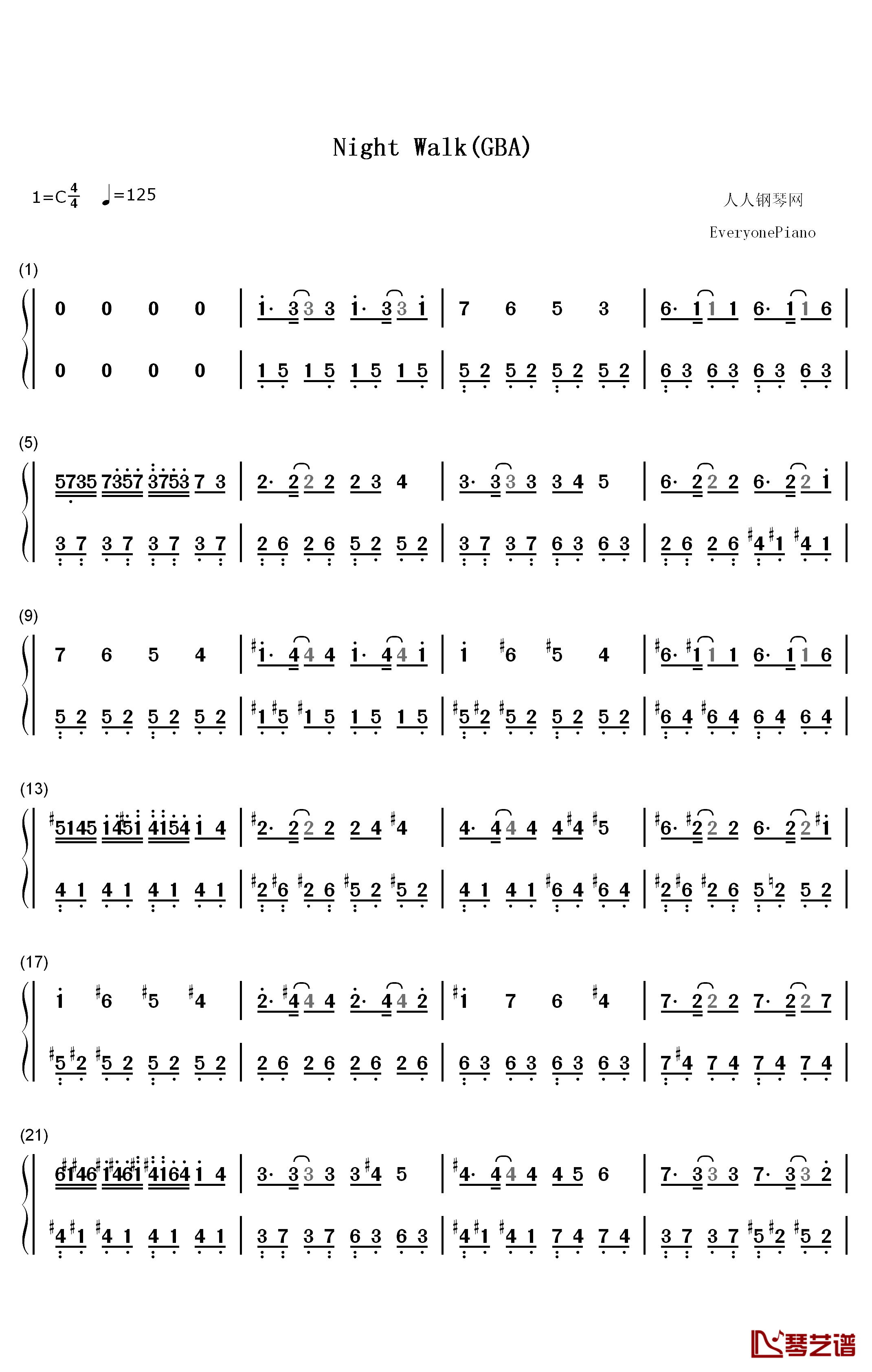 Night Walk钢琴简谱-数字双手-Tsunku1
