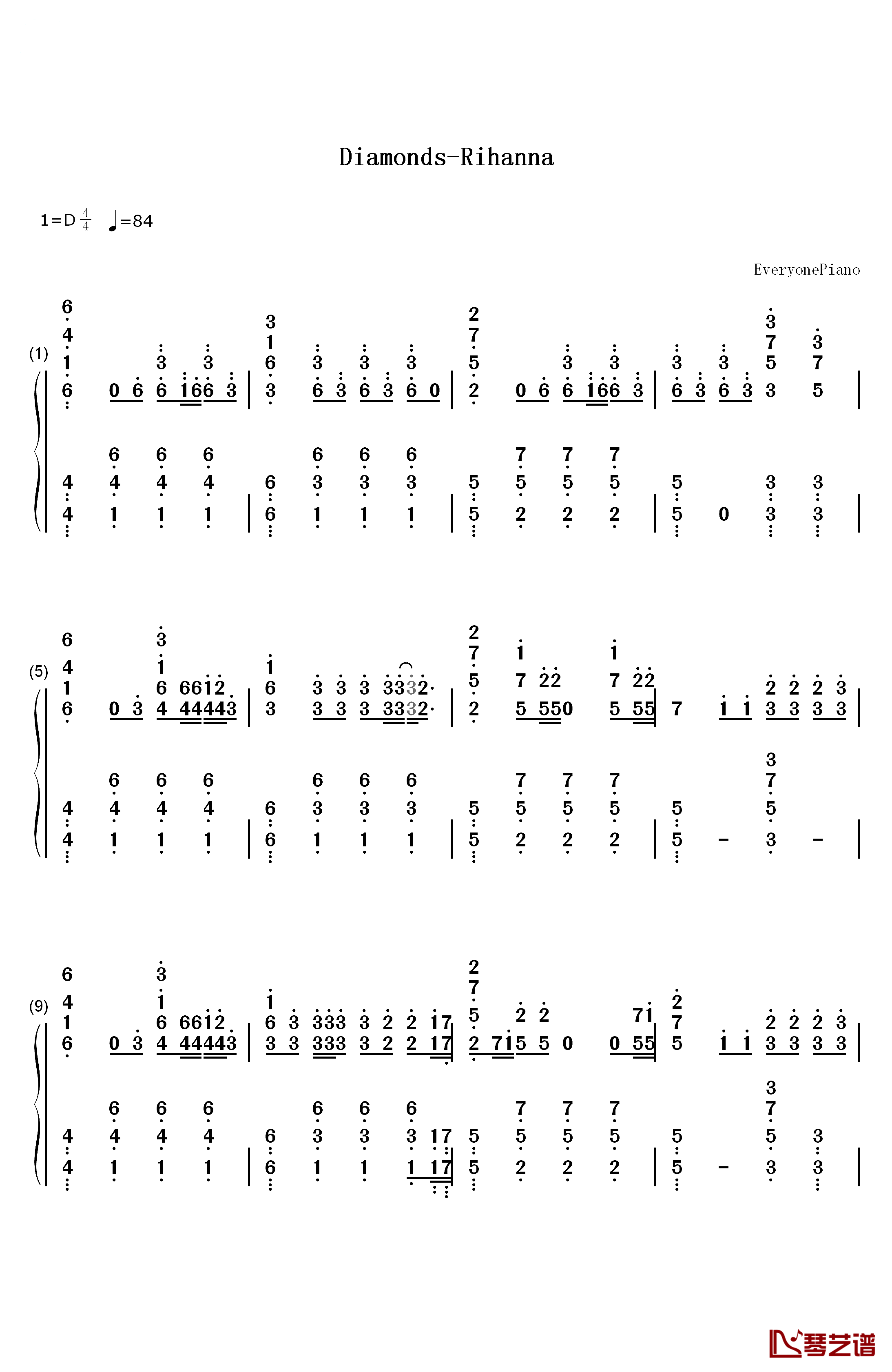 Diamonds钢琴简谱-数字双手-Rihanna1