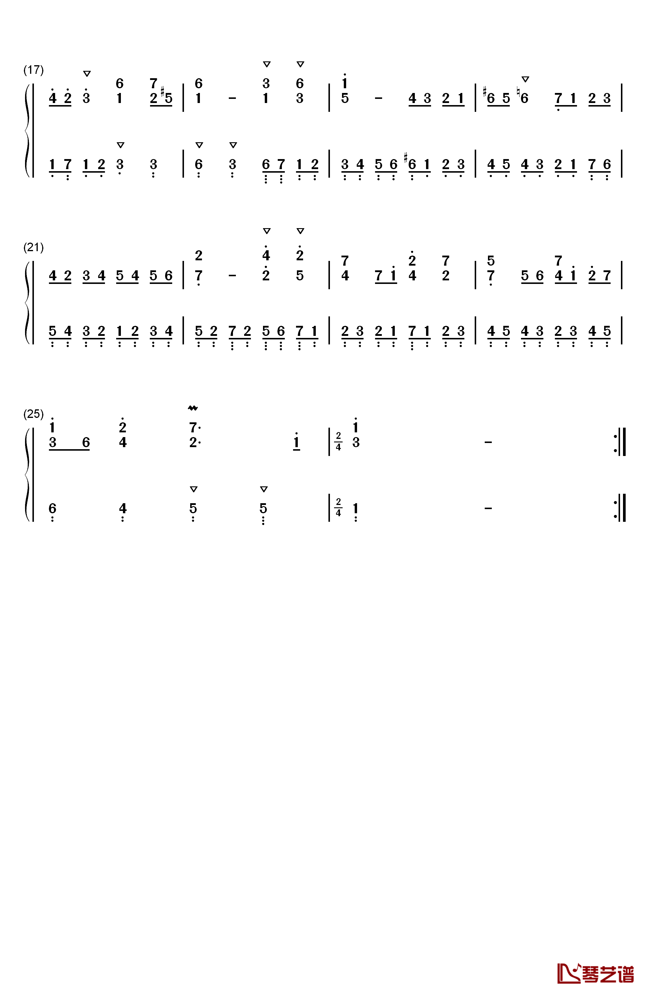 加伏特舞曲 23钢琴简谱-数字双手-巴赫2