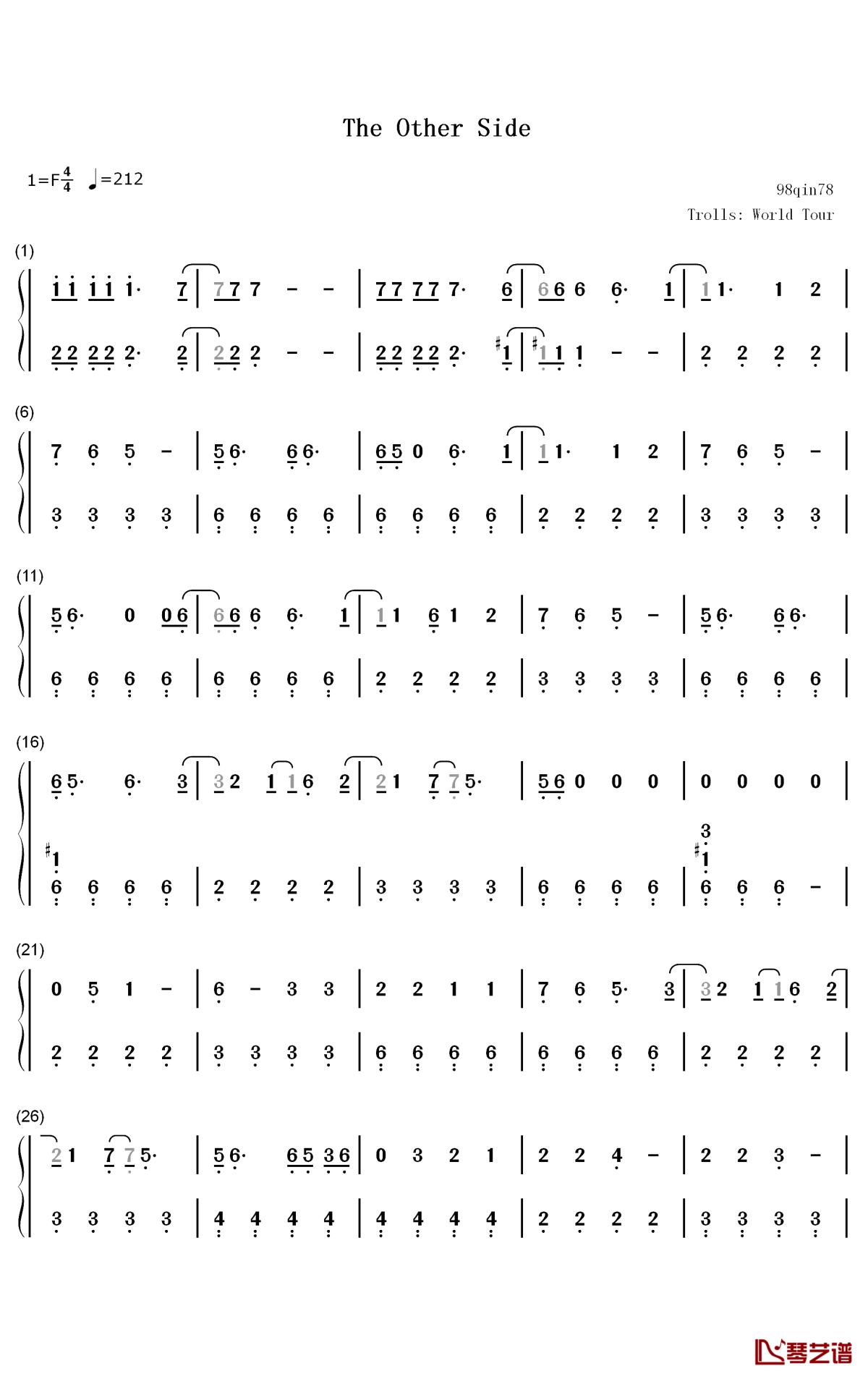 The Other Side钢琴简谱-数字双手-SZA Justin Timberlake1