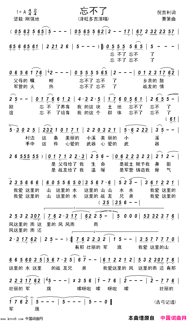忘不了简谱-泽旺多吉演唱-倪吉利/萧箫词曲1