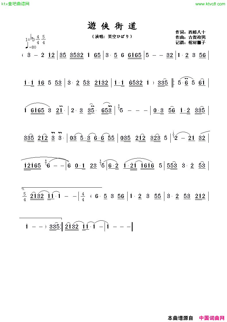 遊侠街道简谱1