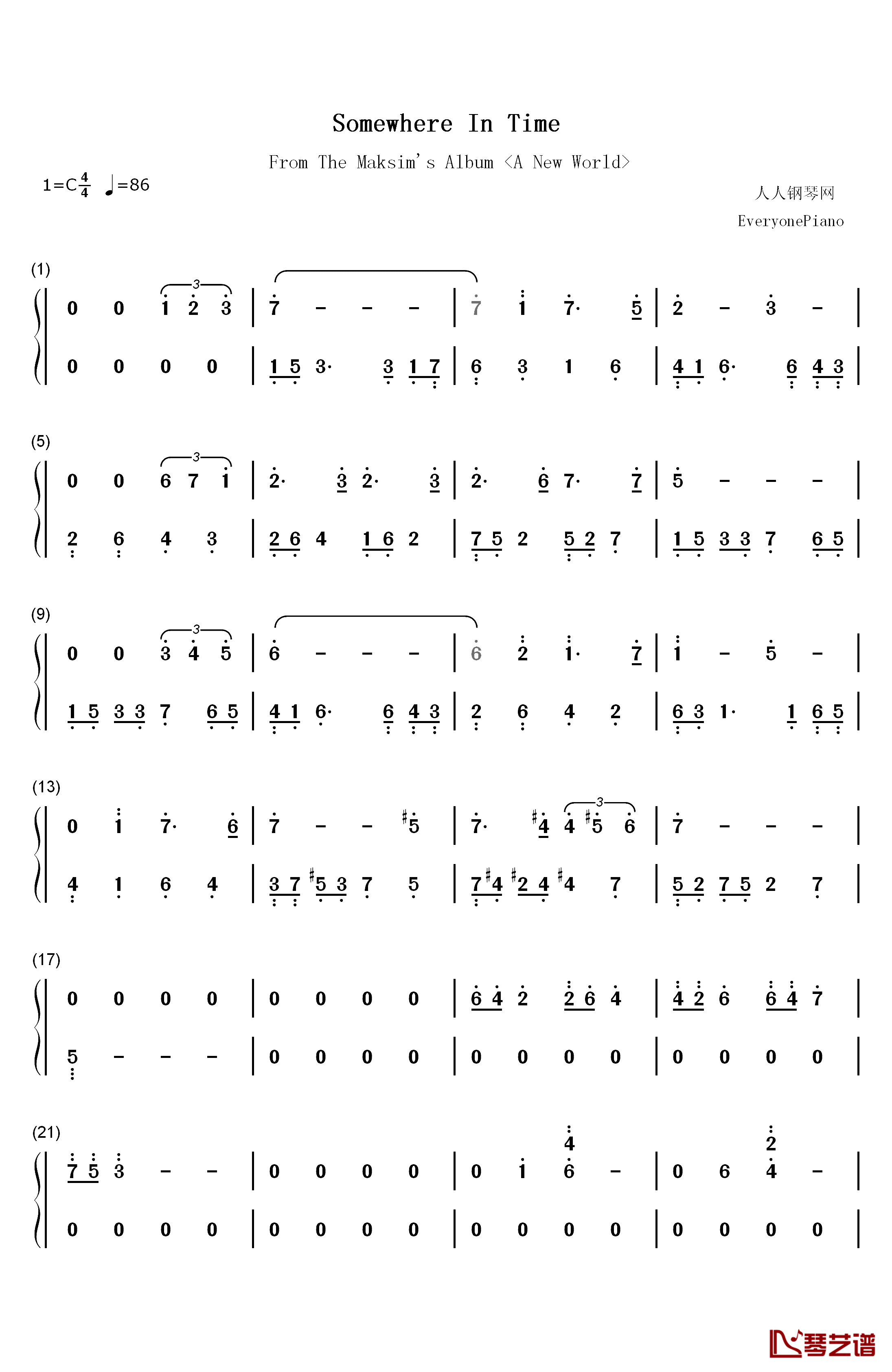 Somewhere In Time钢琴简谱-数字双手-马克西姆1