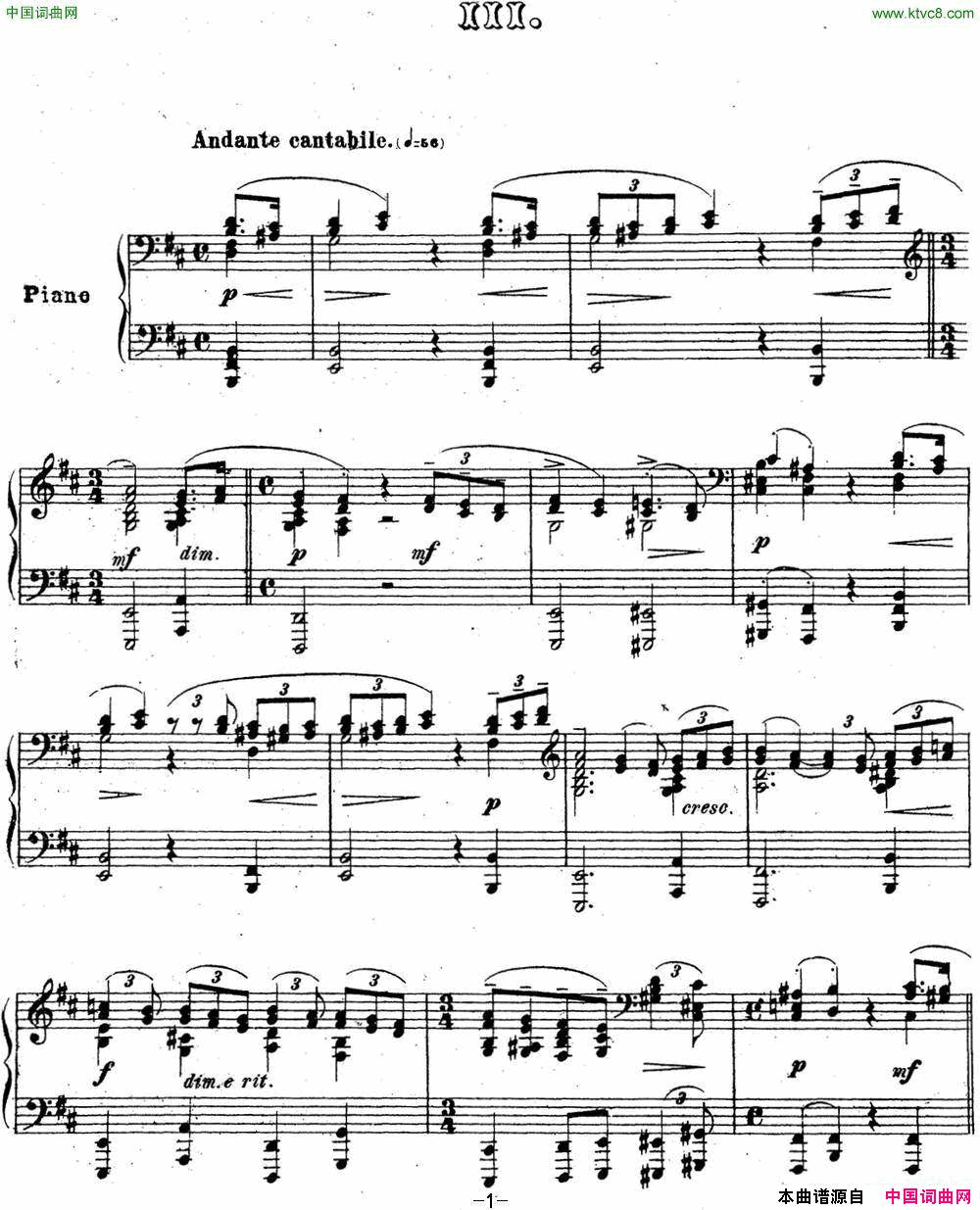 拉赫玛尼诺夫音乐瞬间Op.16No.3b小调简谱1