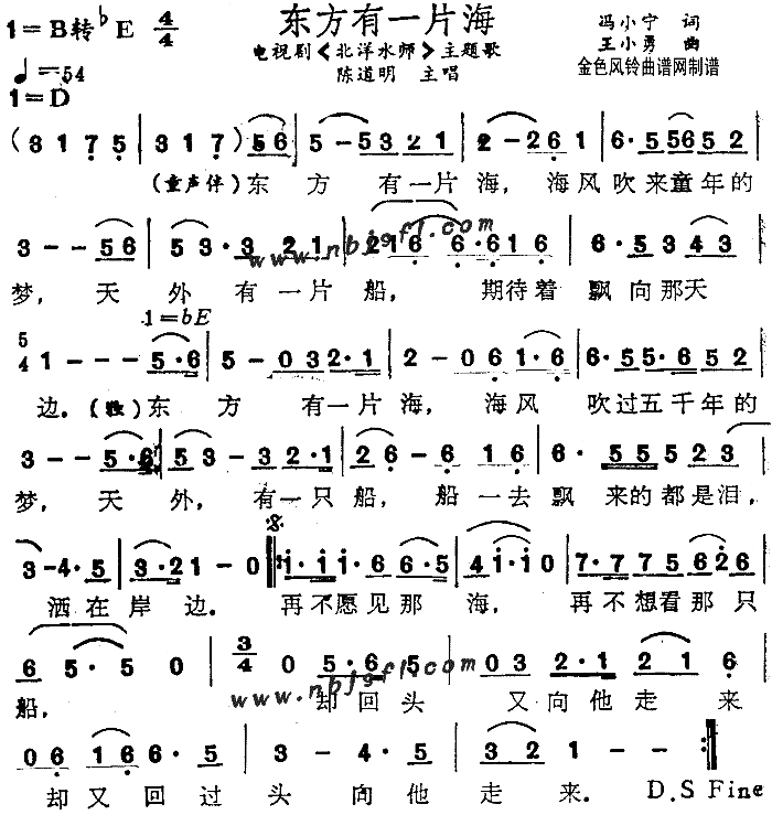 东方有一片海《北洋水师》主题歌简谱-陈道明演唱-冯小宁/王小勇词曲1