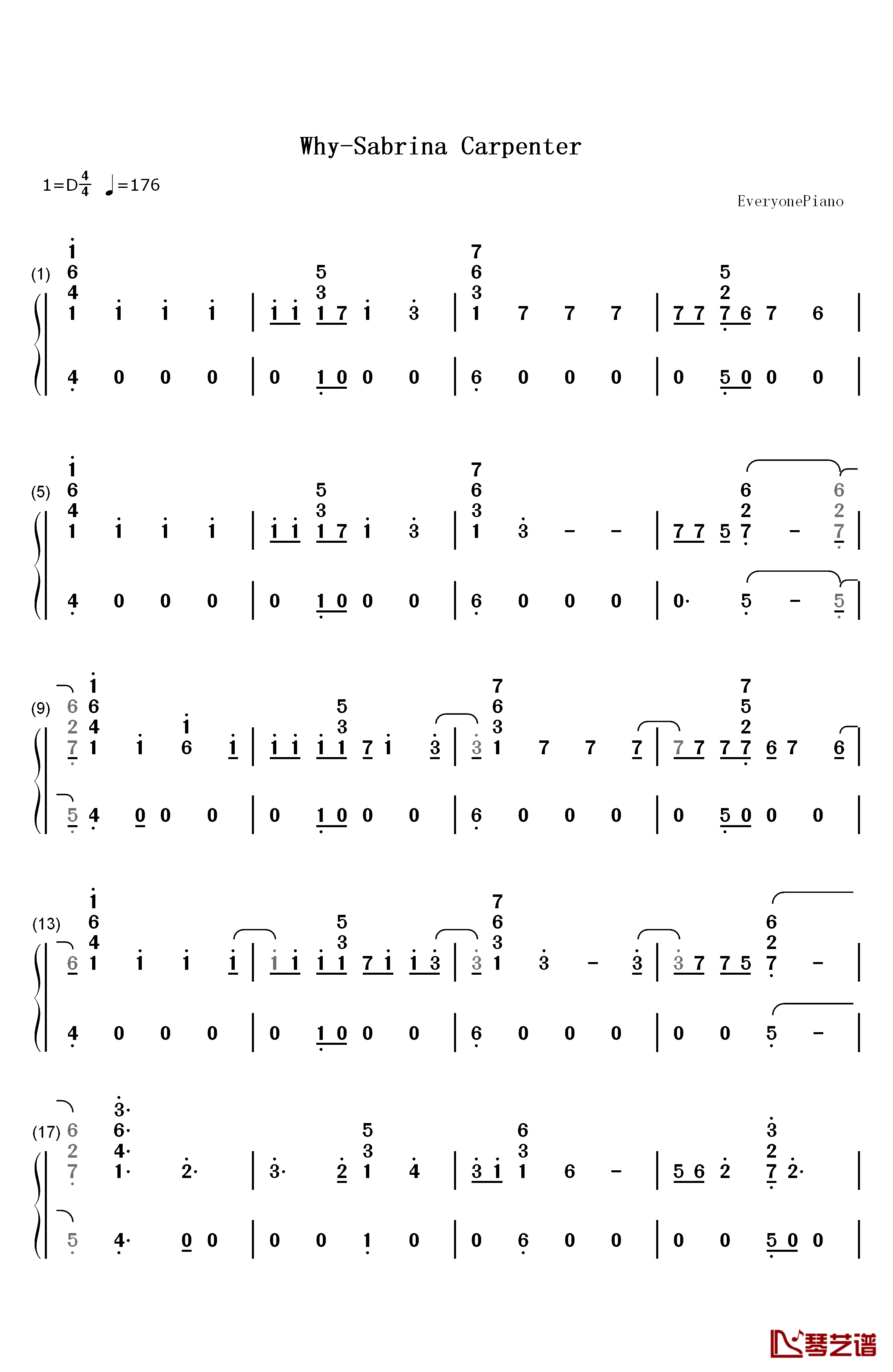 Why钢琴简谱-数字双手-Sabrina Carpenter1