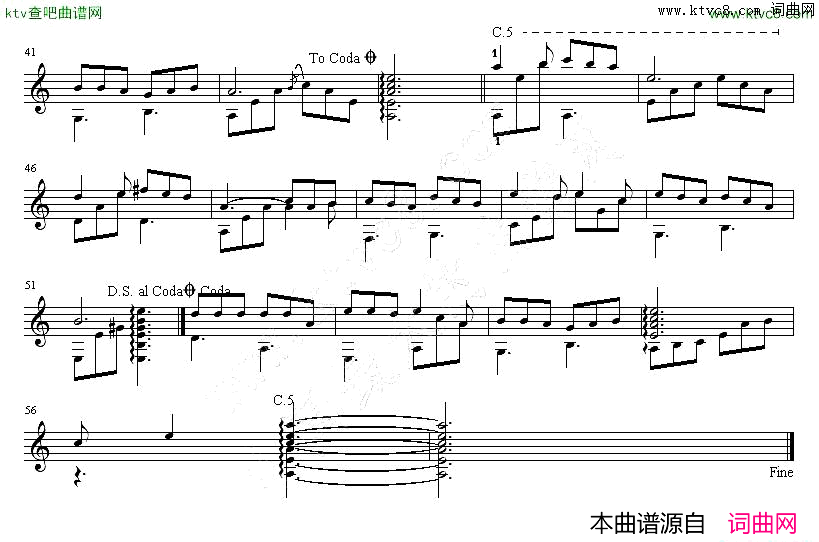 蓝色鸽子花吉他独奏谱五线谱简谱-东升演唱1