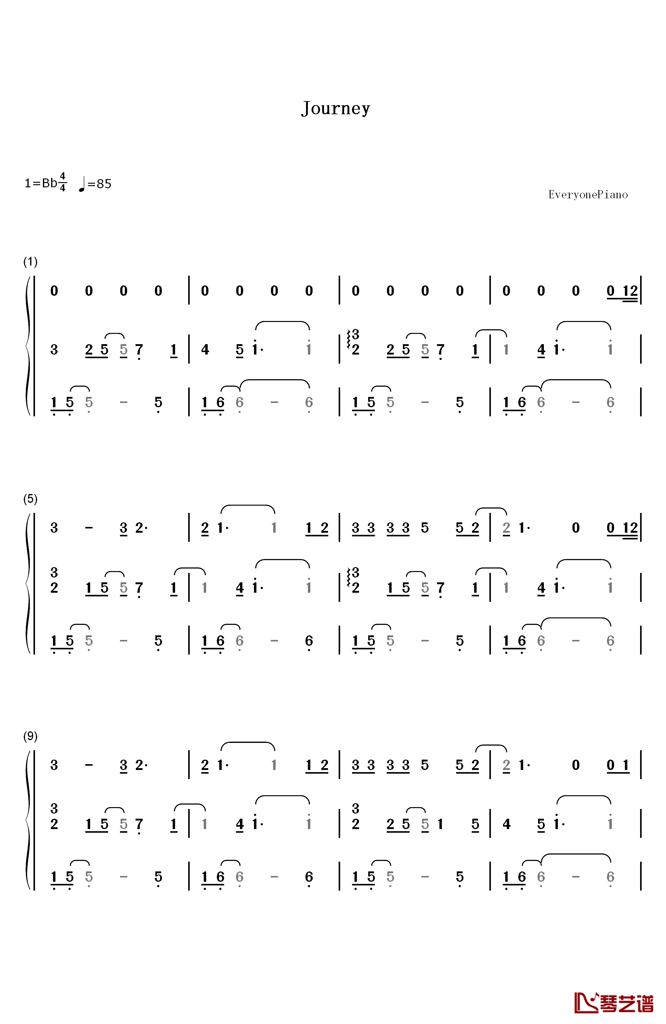 Journey钢琴简谱-数字双手-张韶涵1