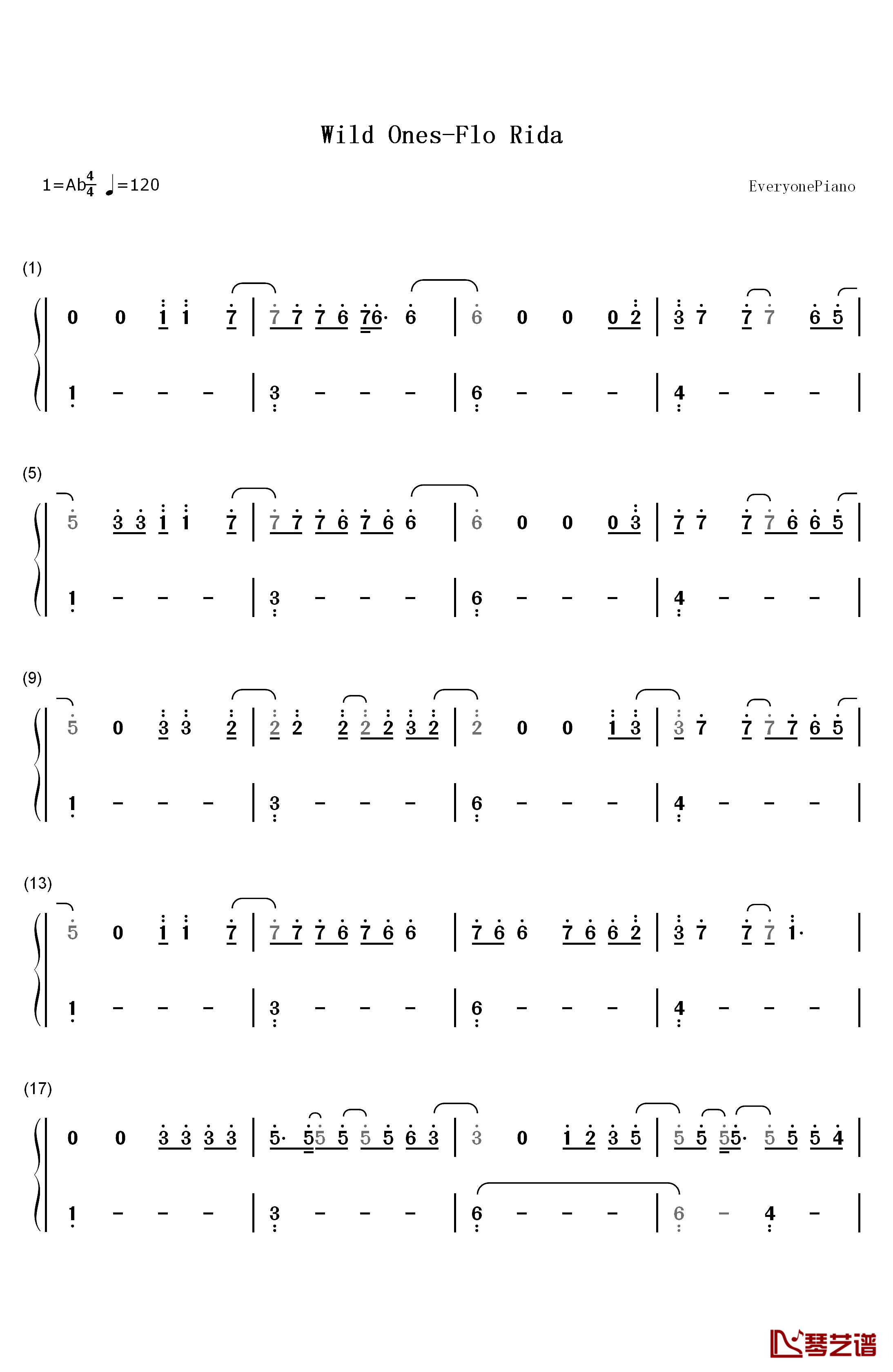 Wild Ones钢琴简谱-数字双手-Flo Rida1