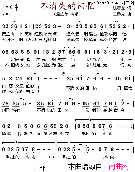 不消失的回忆简谱-孟庭苇演唱1