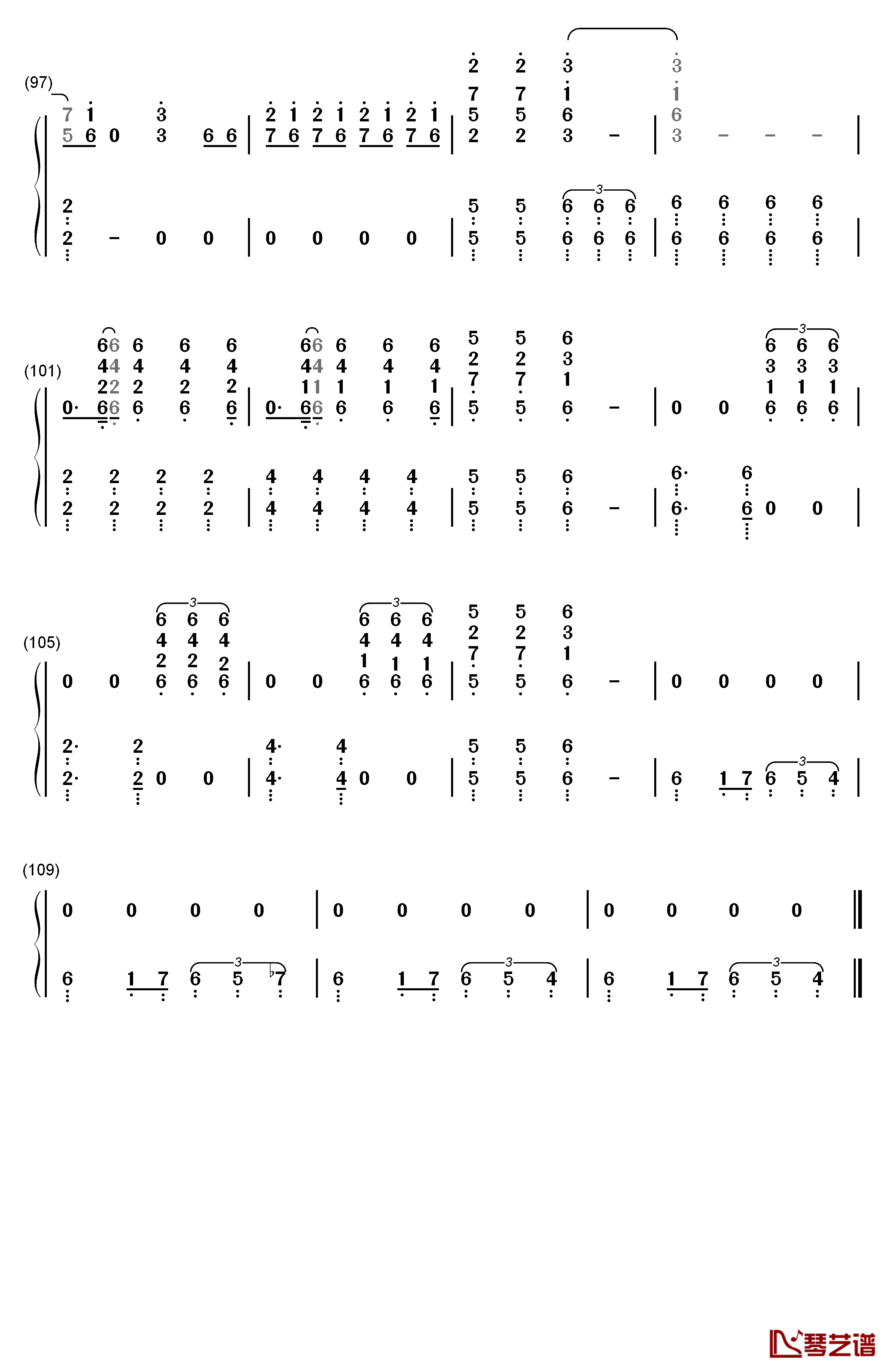 wolf（狼与美女）钢琴简谱-数字双手-EXO6