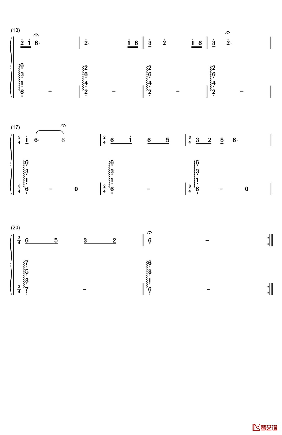 小河淌水钢琴简谱-数字双手-龚琳娜2