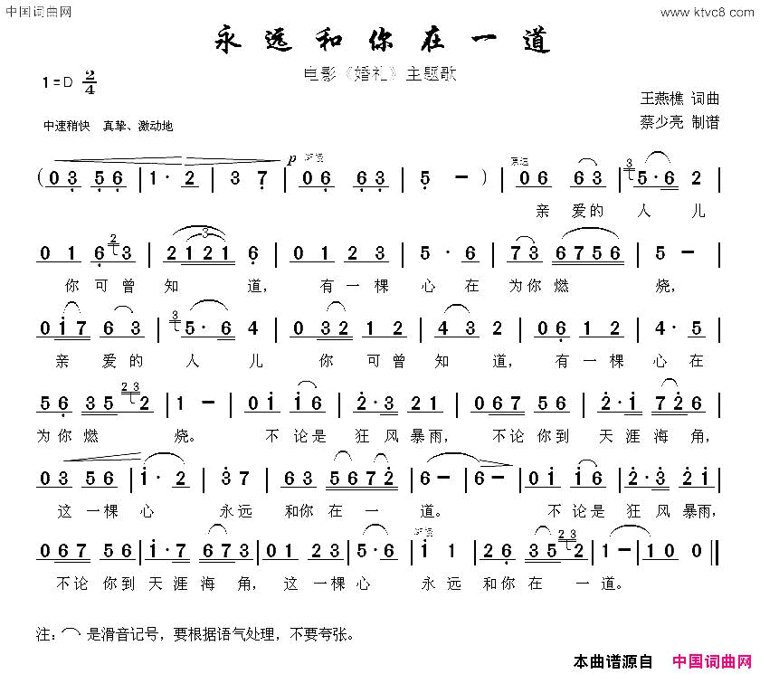 永远和你在一道电影《婚礼》主题歌简谱1