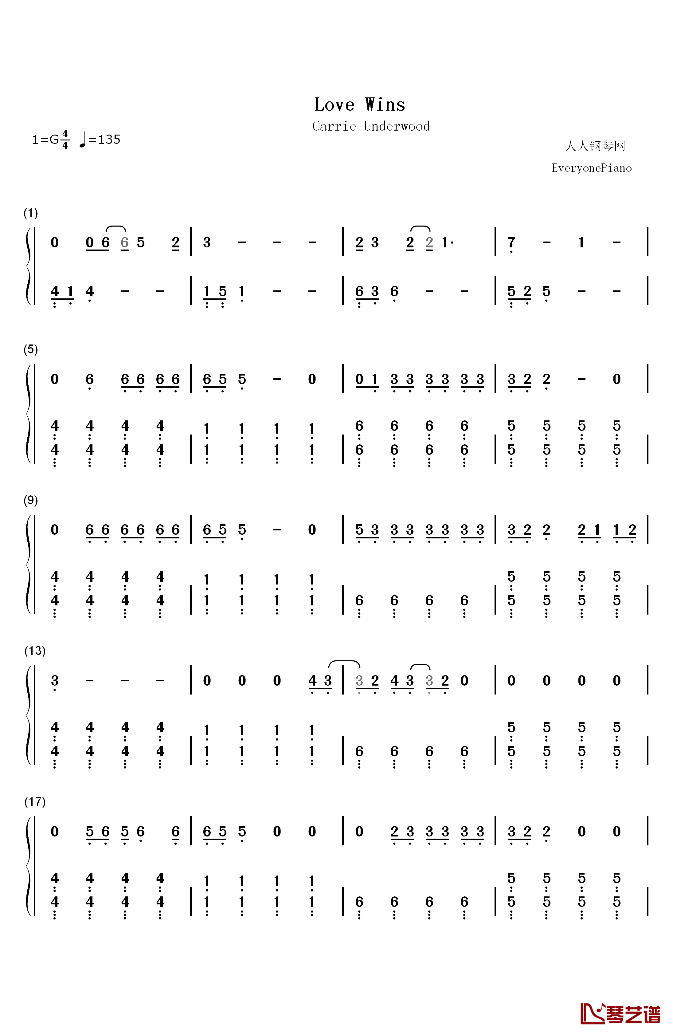 Love Wins钢琴简谱-数字双手-Carrie Underwood1