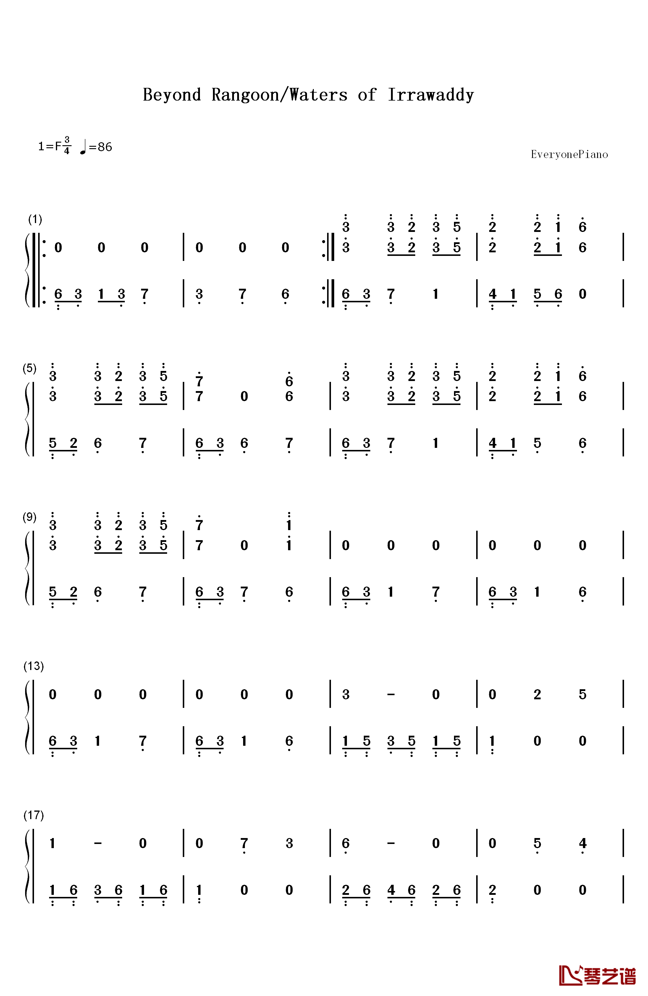Beyond Rangoon Waters of Irrawaddy钢琴简谱-数字双手-马克西姆1