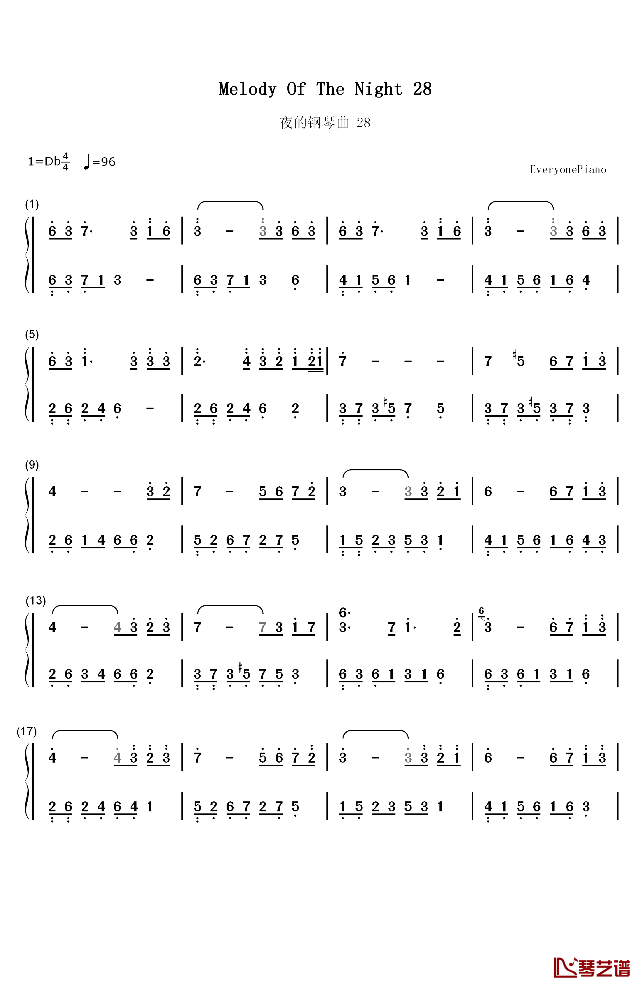 夜的钢琴曲 28钢琴简谱-数字双手-石进1