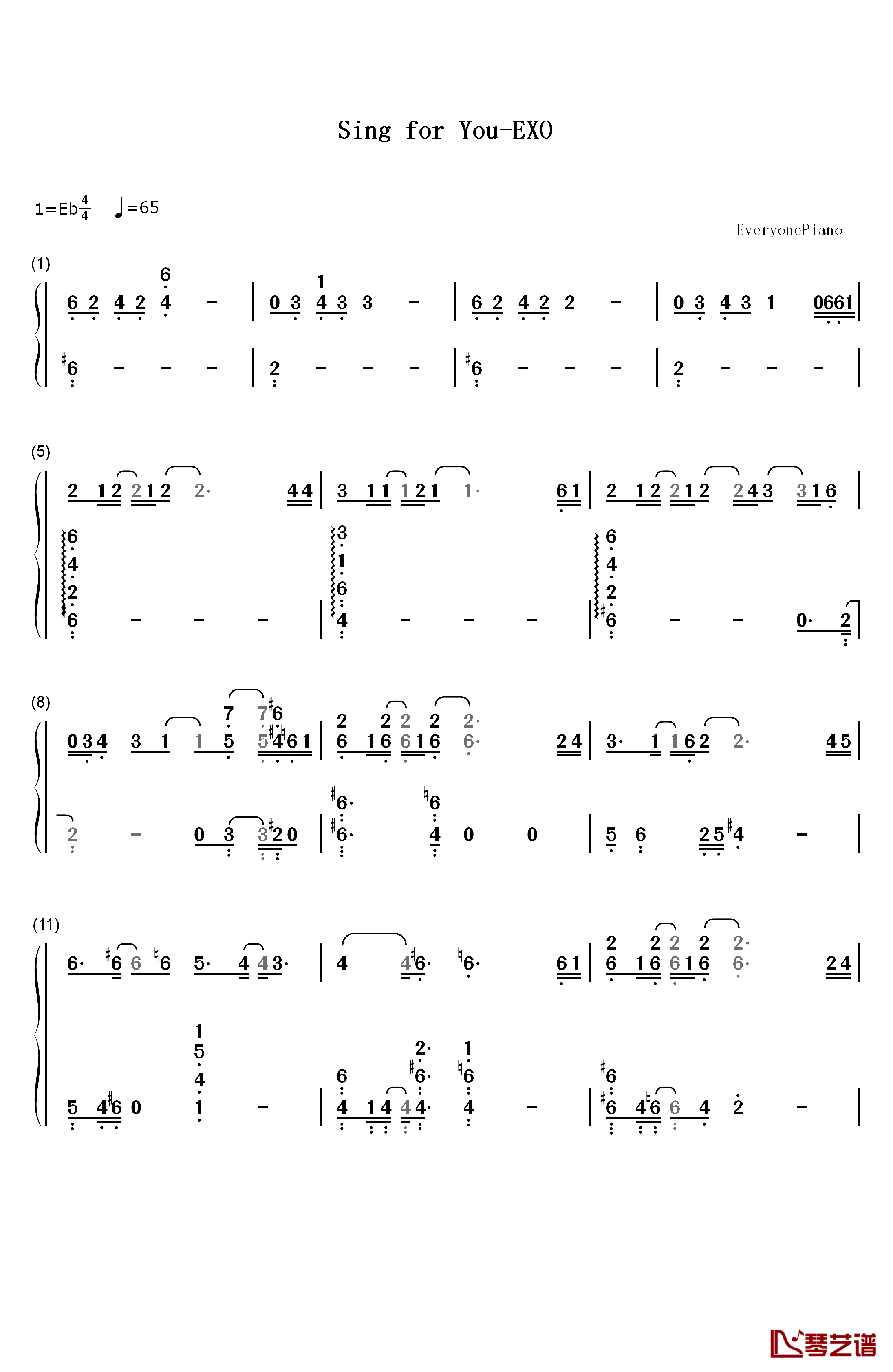 Sing for You钢琴简谱-数字双手-EXO1