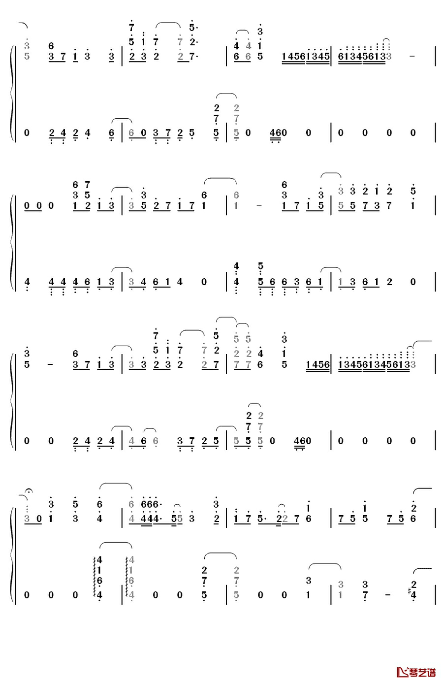 ティアオイエツォン钢琴简谱-数字双手-东方Project4